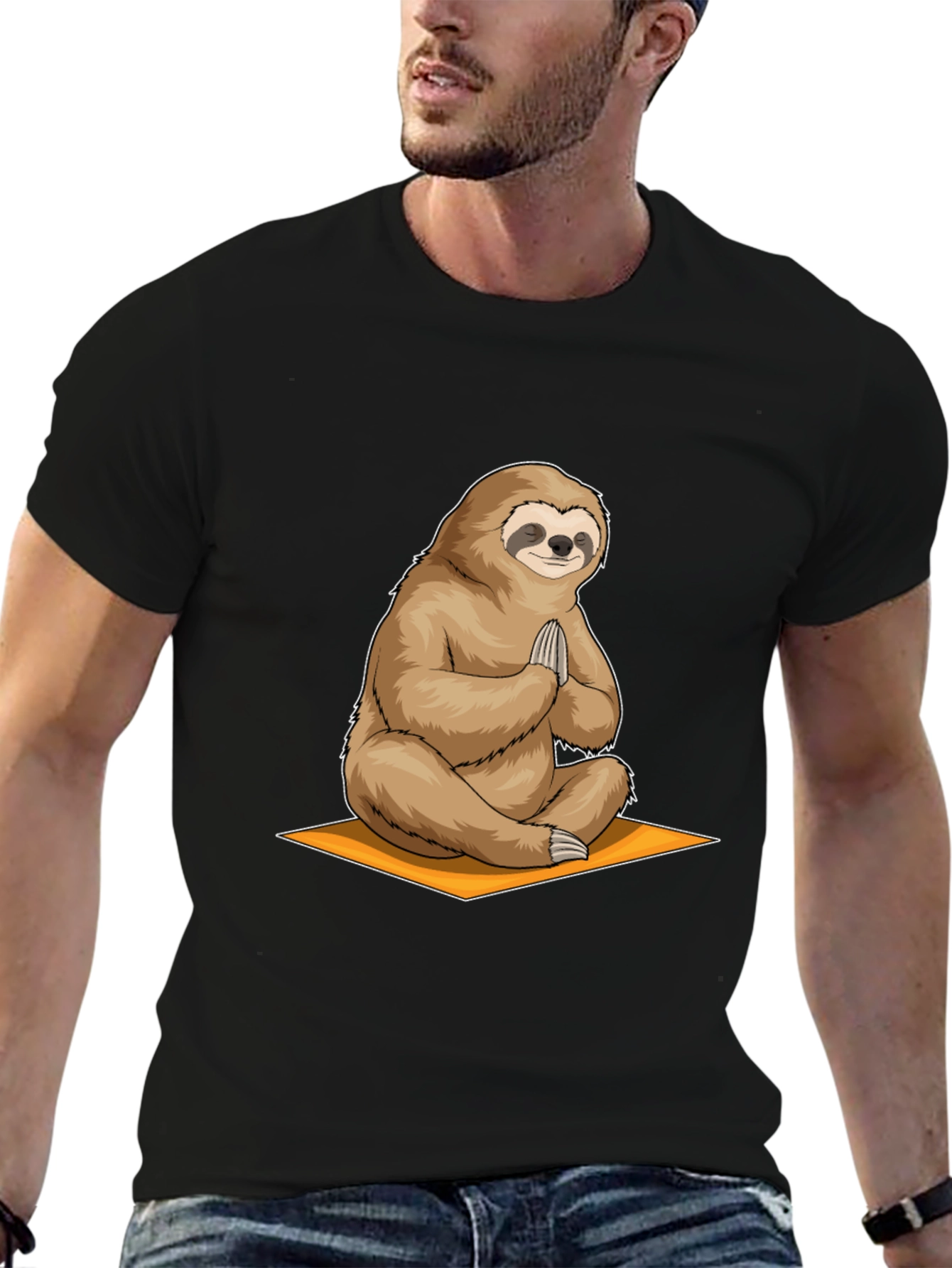 Black Meditating Sloth Graphic Tee - Relaxation Shirt view 6