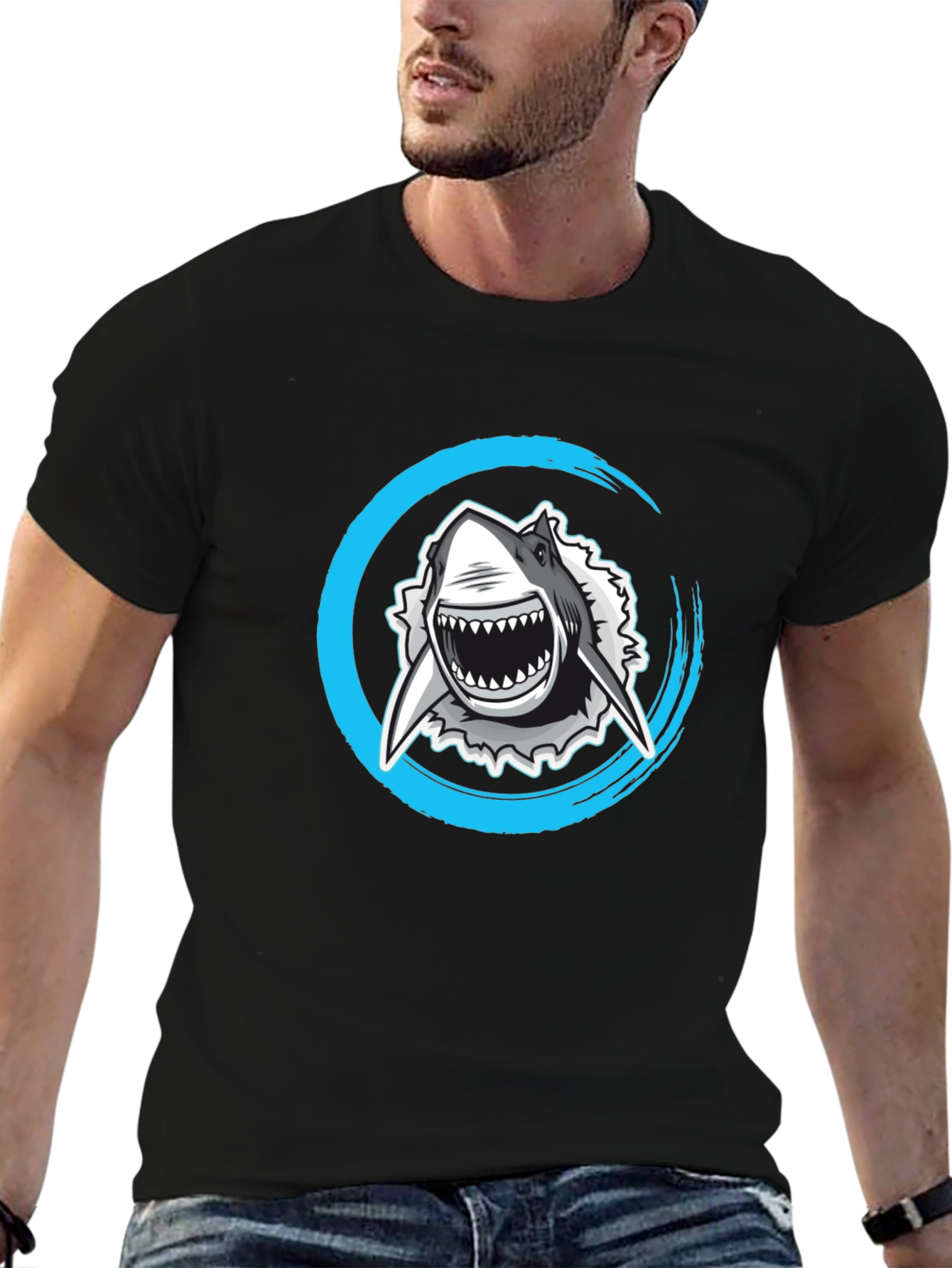 Black Shark Graphic Tee -  Circular Burst Design view 6