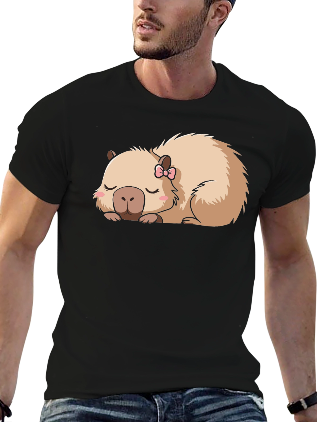 Black Capybara Bow T-Shirt view 6