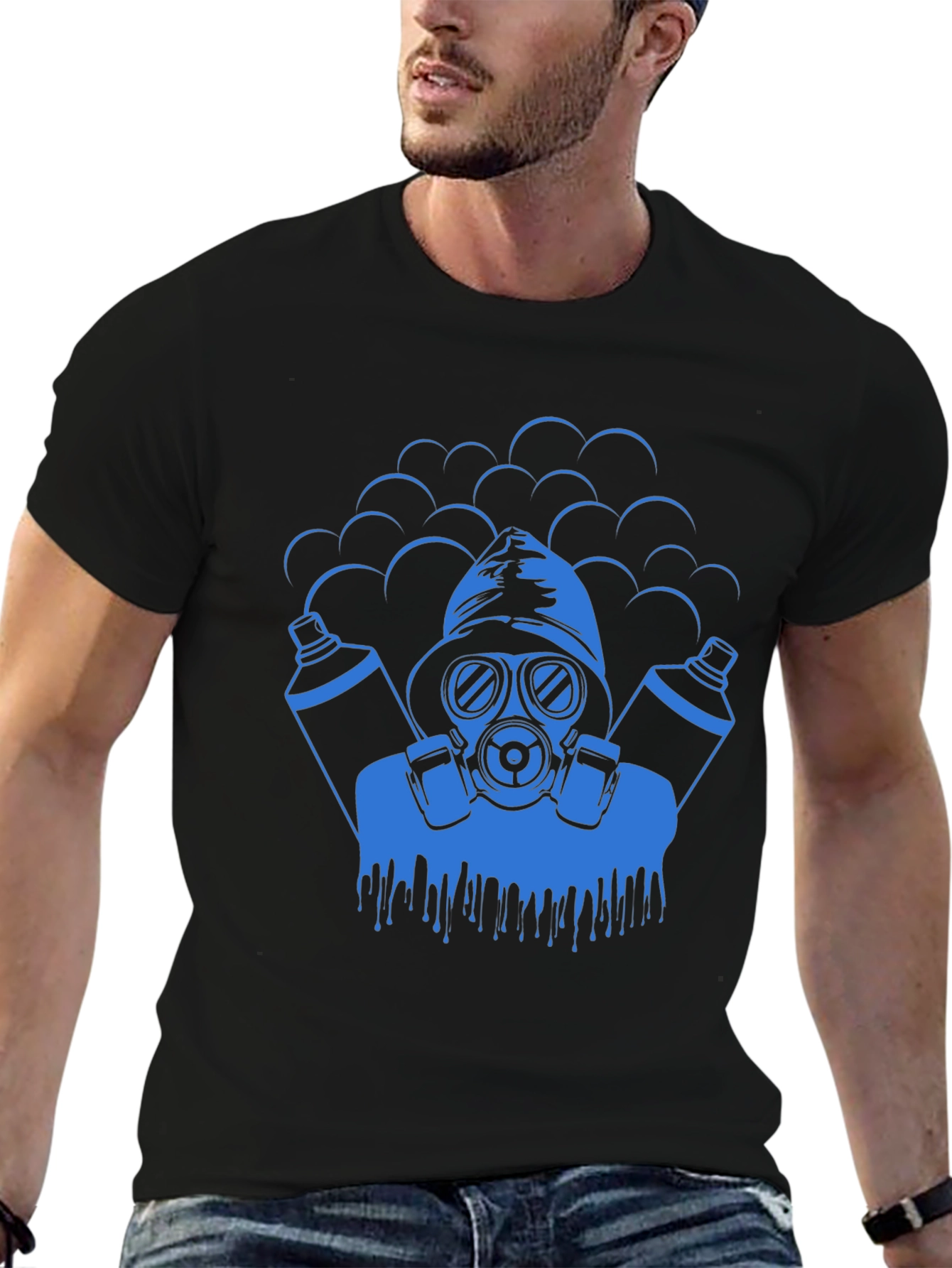 Black Cool Graphic Tee - Gas Mask Graffiti Artist view 6