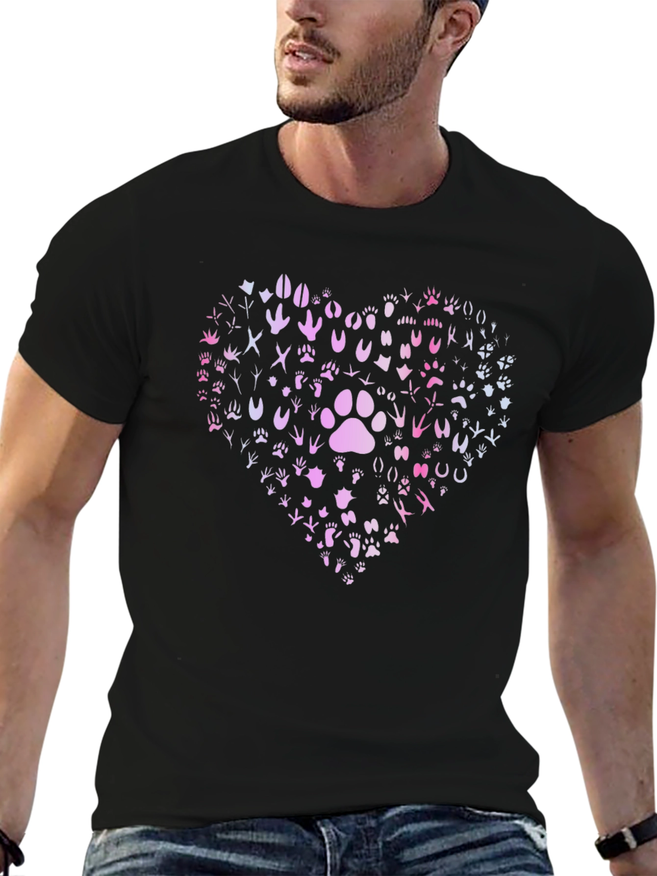 Black Paw Print Heart Graphic T-Shirt - Black view 6