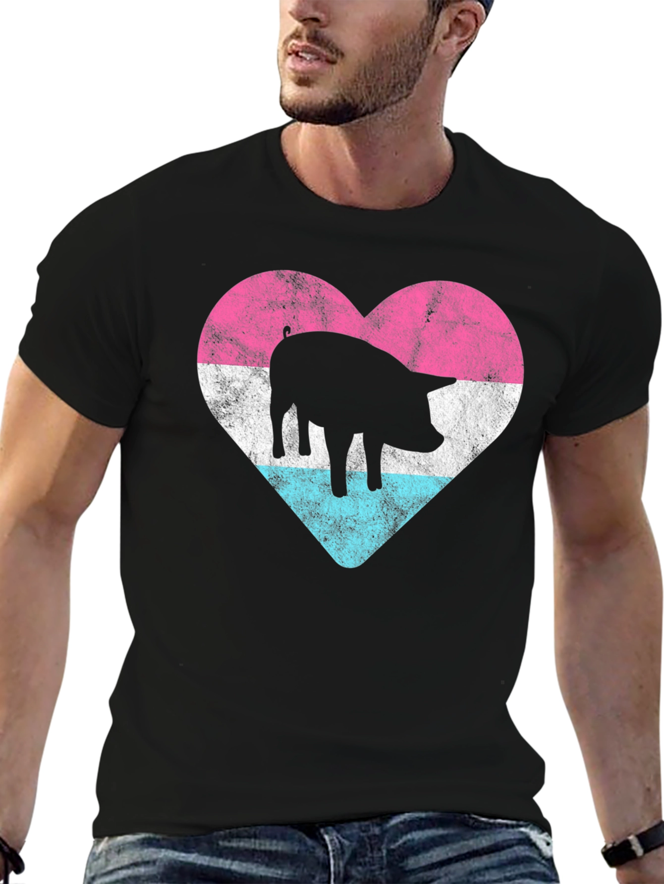 Black Pig Heart Pride T-Shirt - Black view 6