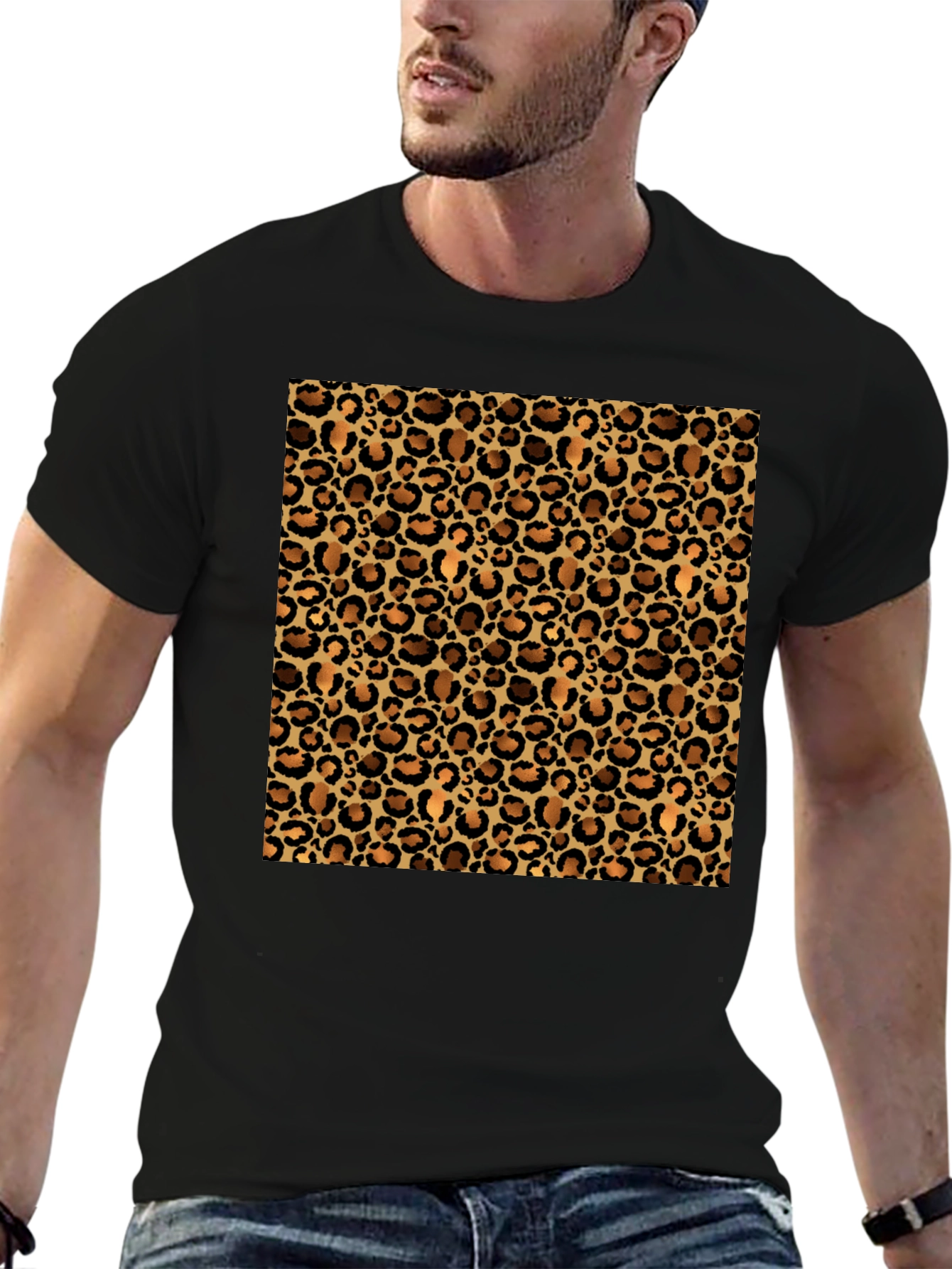 Black Leopard Print Black T-Shirt - Casual Fashion view 6
