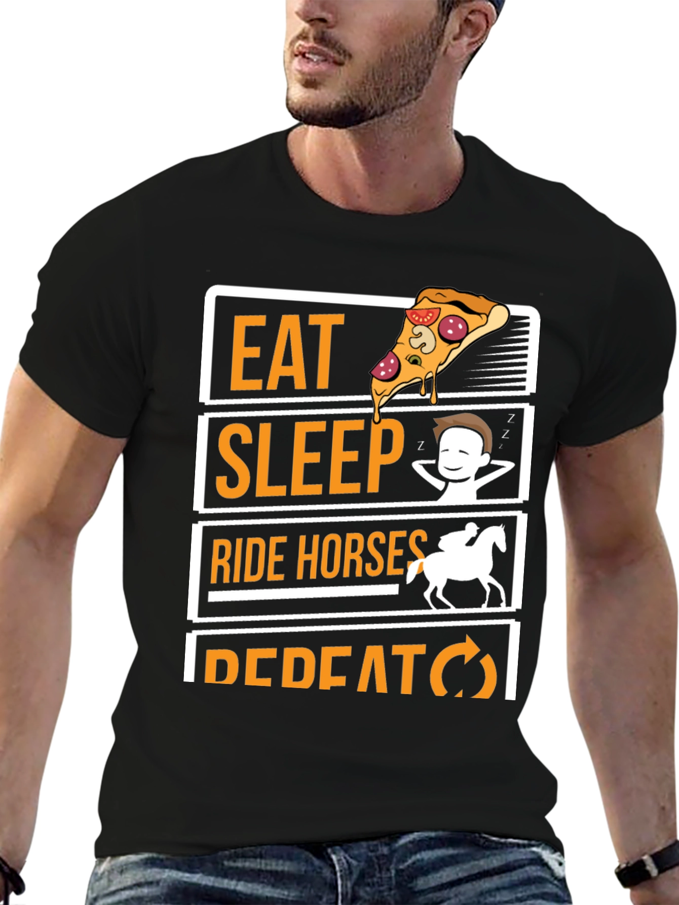 Black Eat Sleep Ride Horses Repeat Graphic Tee view 6