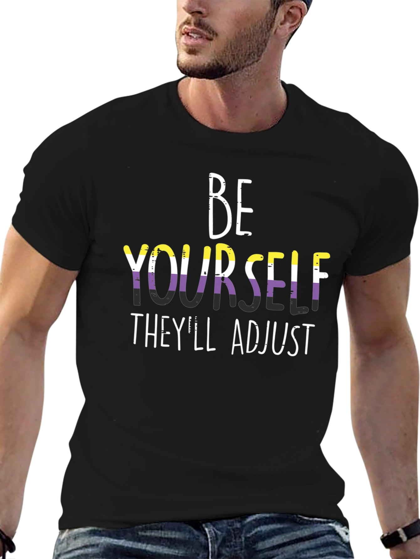 Black Be Yourself They'll Adjust T-Shirt view 6
