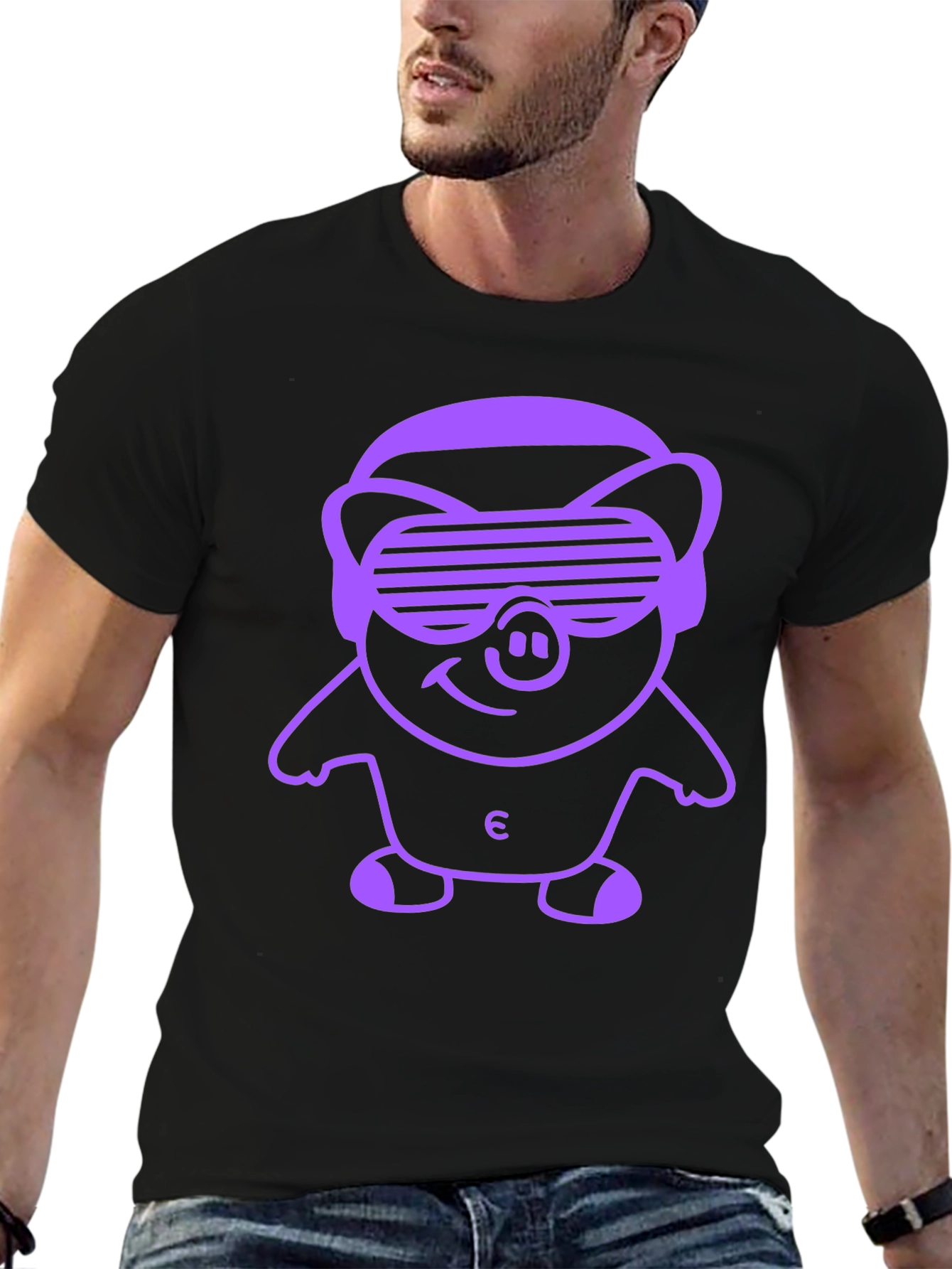 Black Black Tee with Pig Wearing Sunglasses Graphic view 6