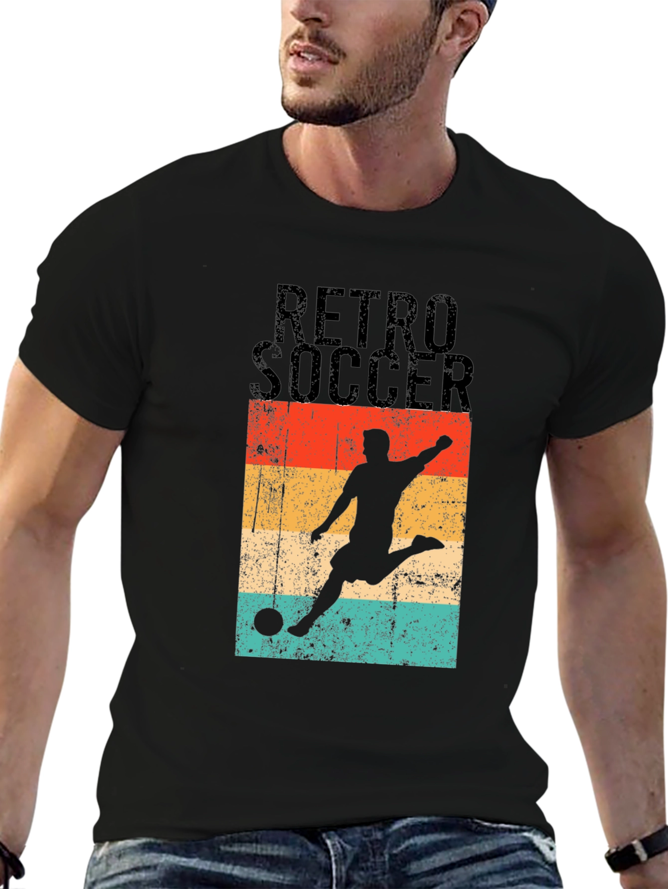 Black Retro Soccer Graphic T-Shirt - Stylish Casual Wear view 6
