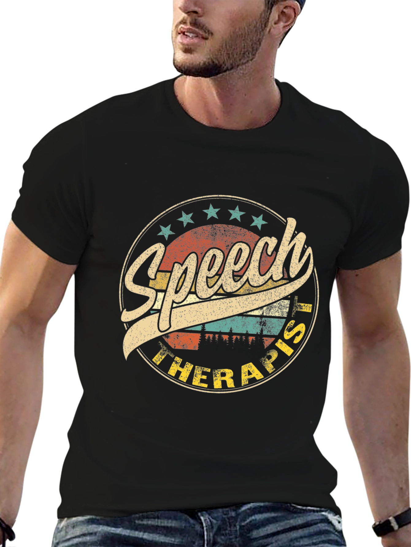 Black Speech Therapist Retro Style Graphic T-Shirt view 6