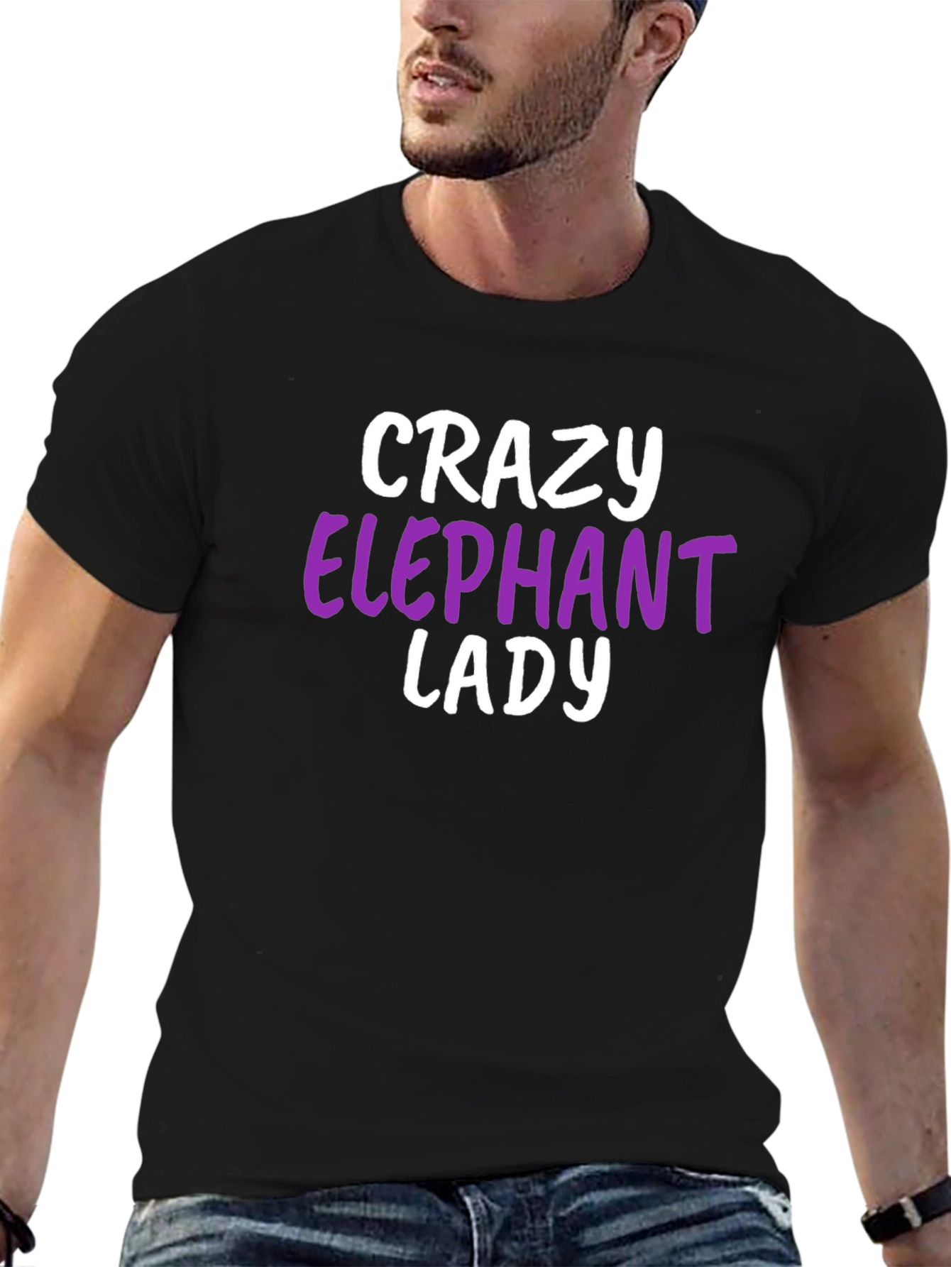 Black Crazy Elephant Lady T-Shirt - Animal Lover Tee view 6