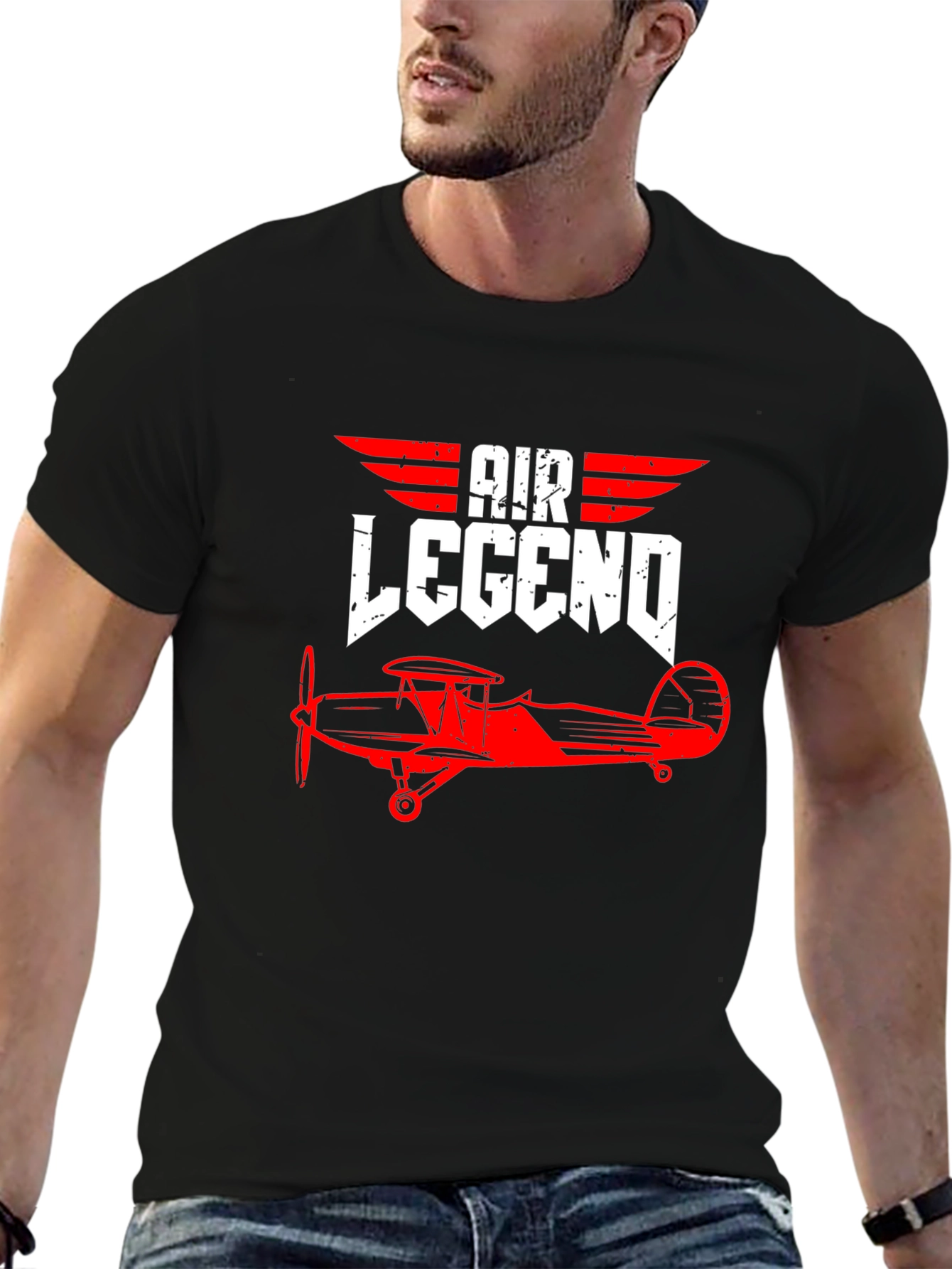 Black Air Legend Vintage Biplane Graphic Tee - Pilot Aviation Shirt view 6
