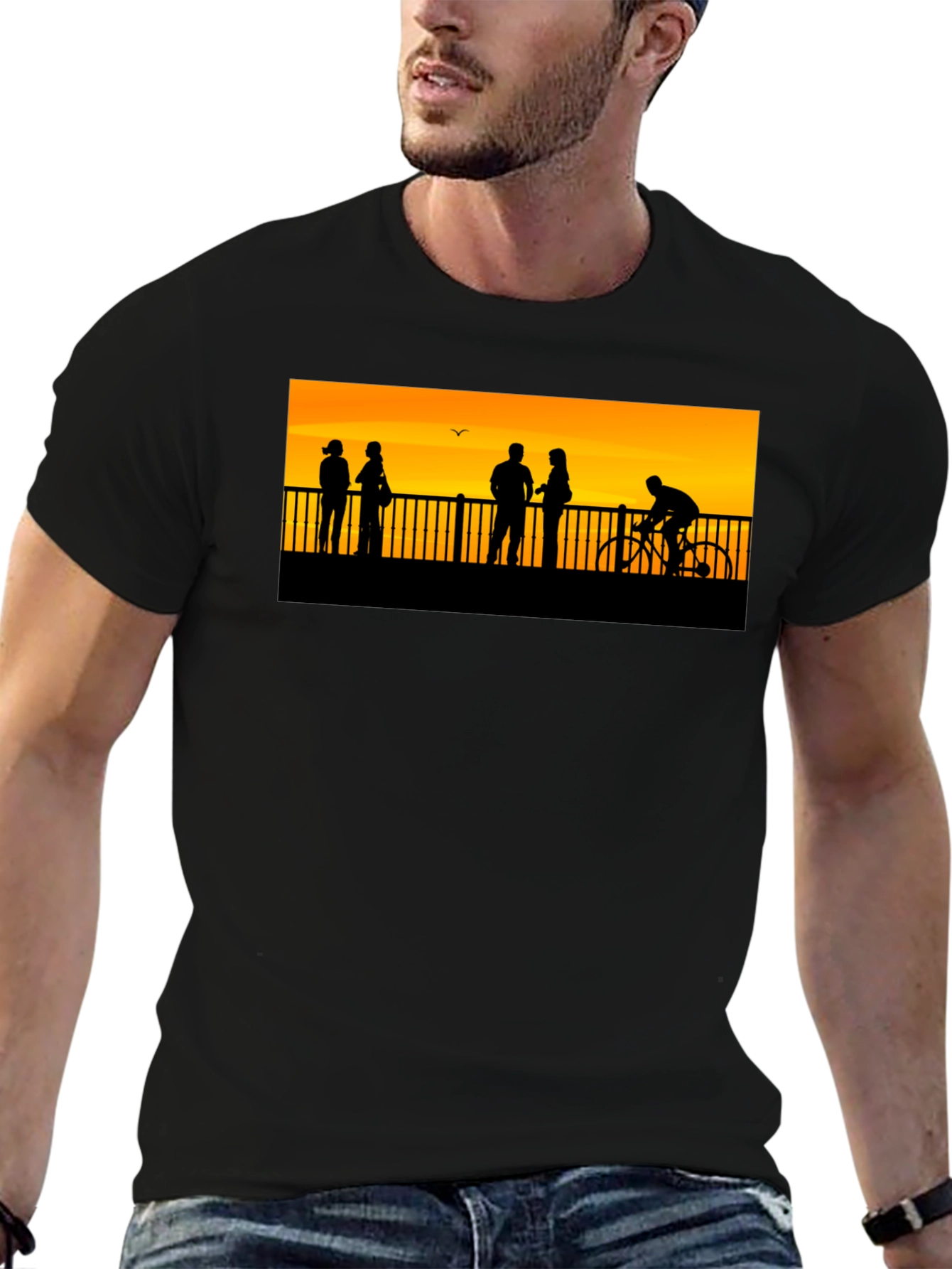 Black Sunset Silhouette Graphic T-Shirt view 6