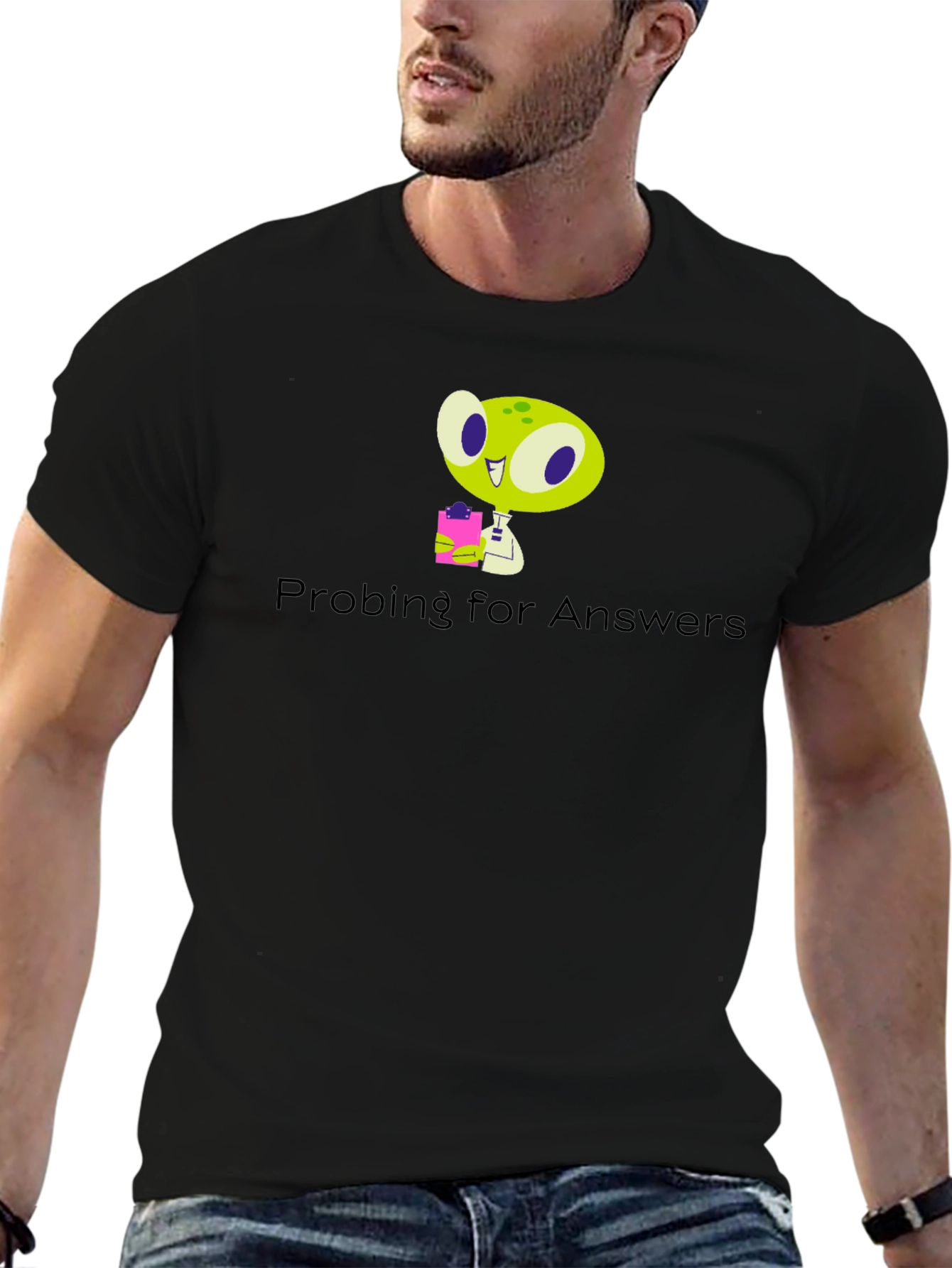 Black Probing for Answers Black Graphic T-Shirt view 6