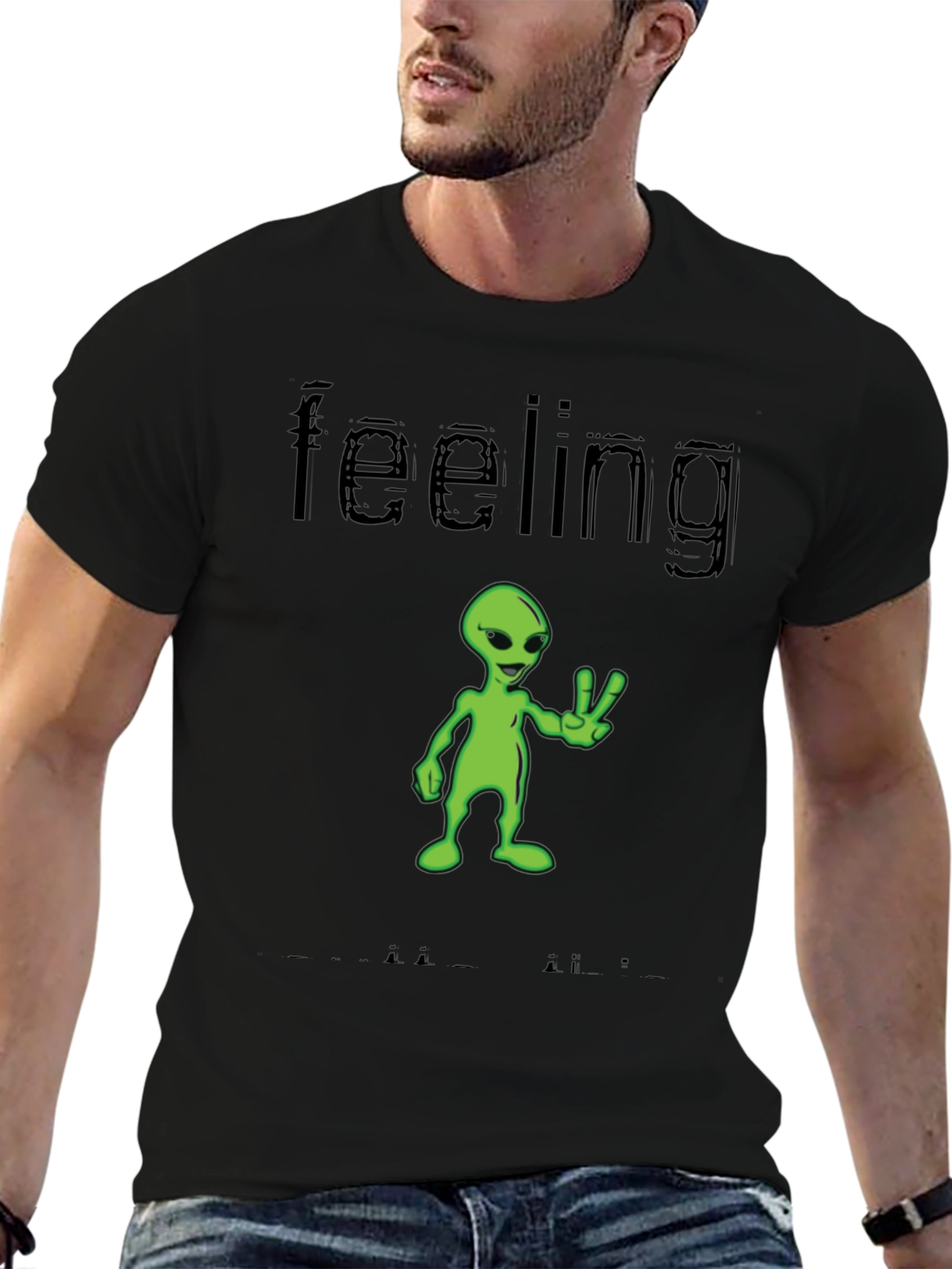 Black Feeling Alien T-Shirt - Black Graphic Tee view 6