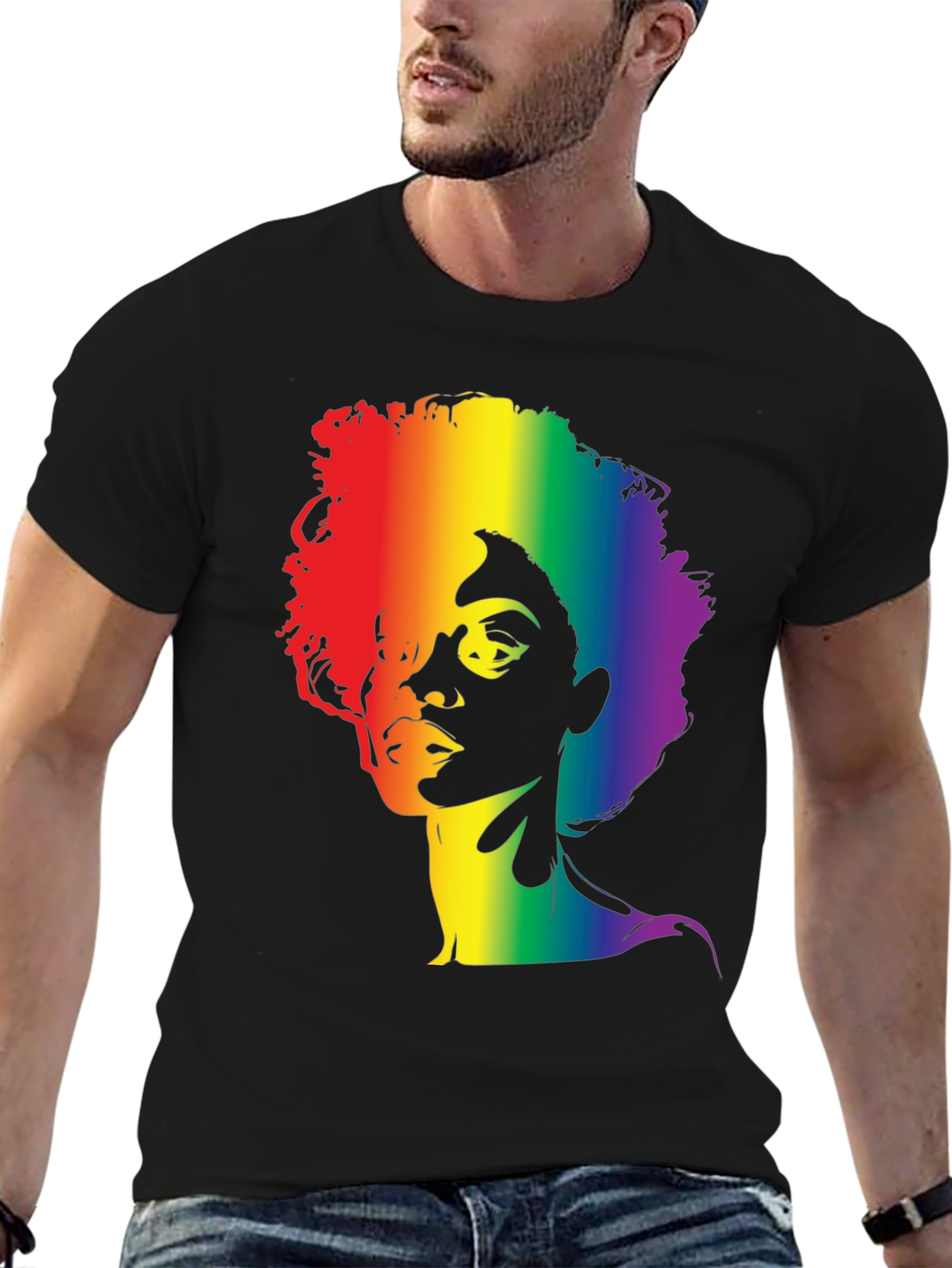 Black Rainbow Afro Graphic Tee - Stylish Black T-Shirt view 6