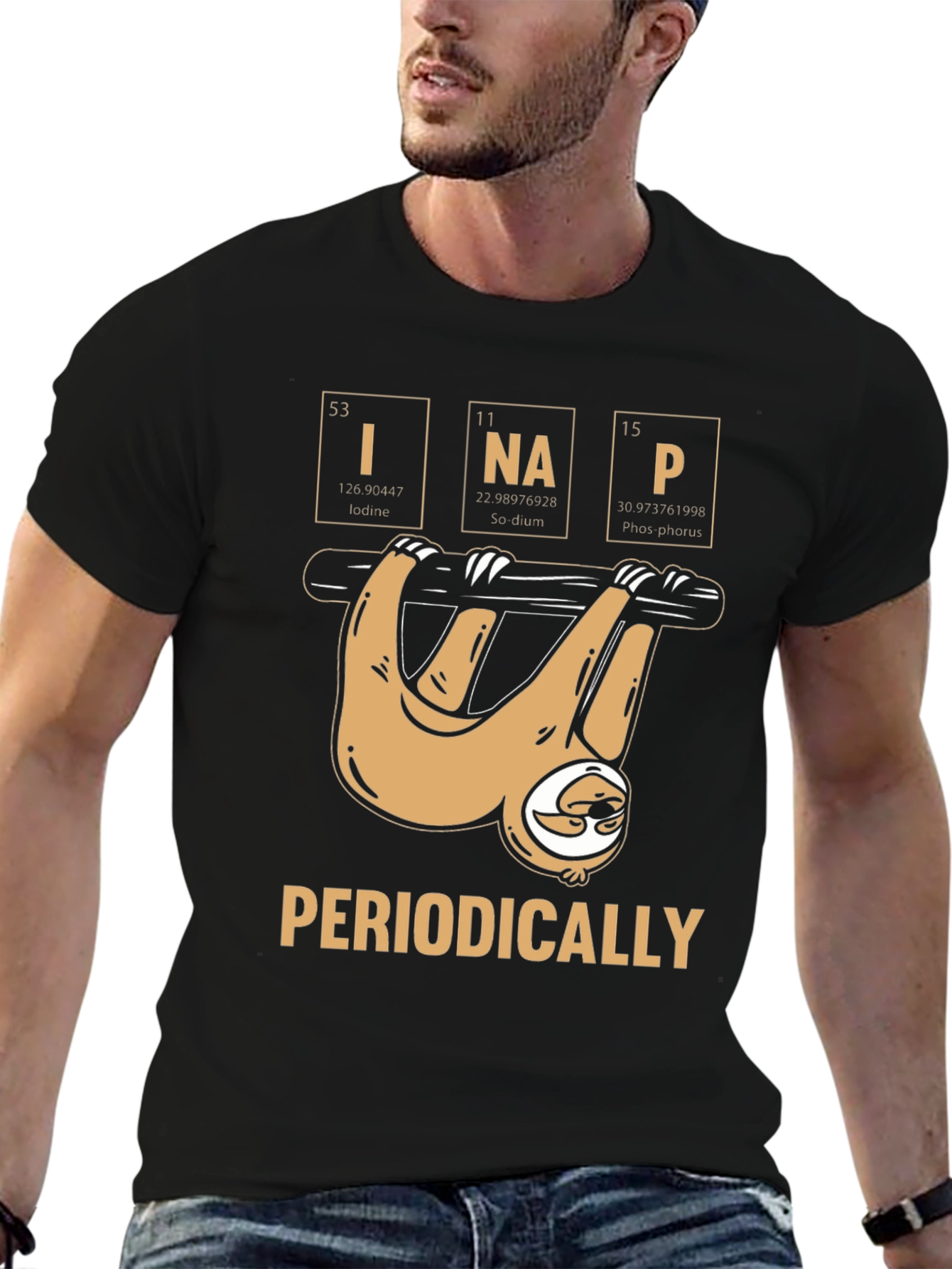 Black Periodically Sloth Funny T-Shirt view 6