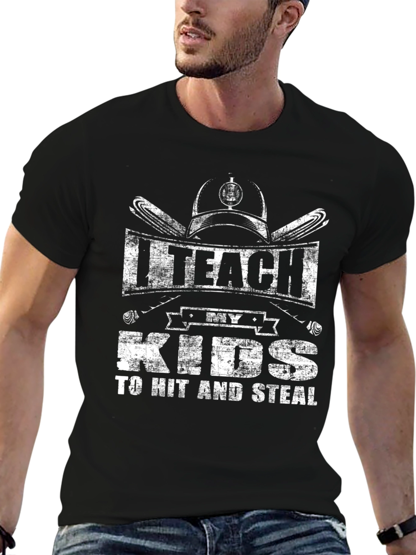 Black I Teach My Kids to Hit and Steal T-Shirt view 6
