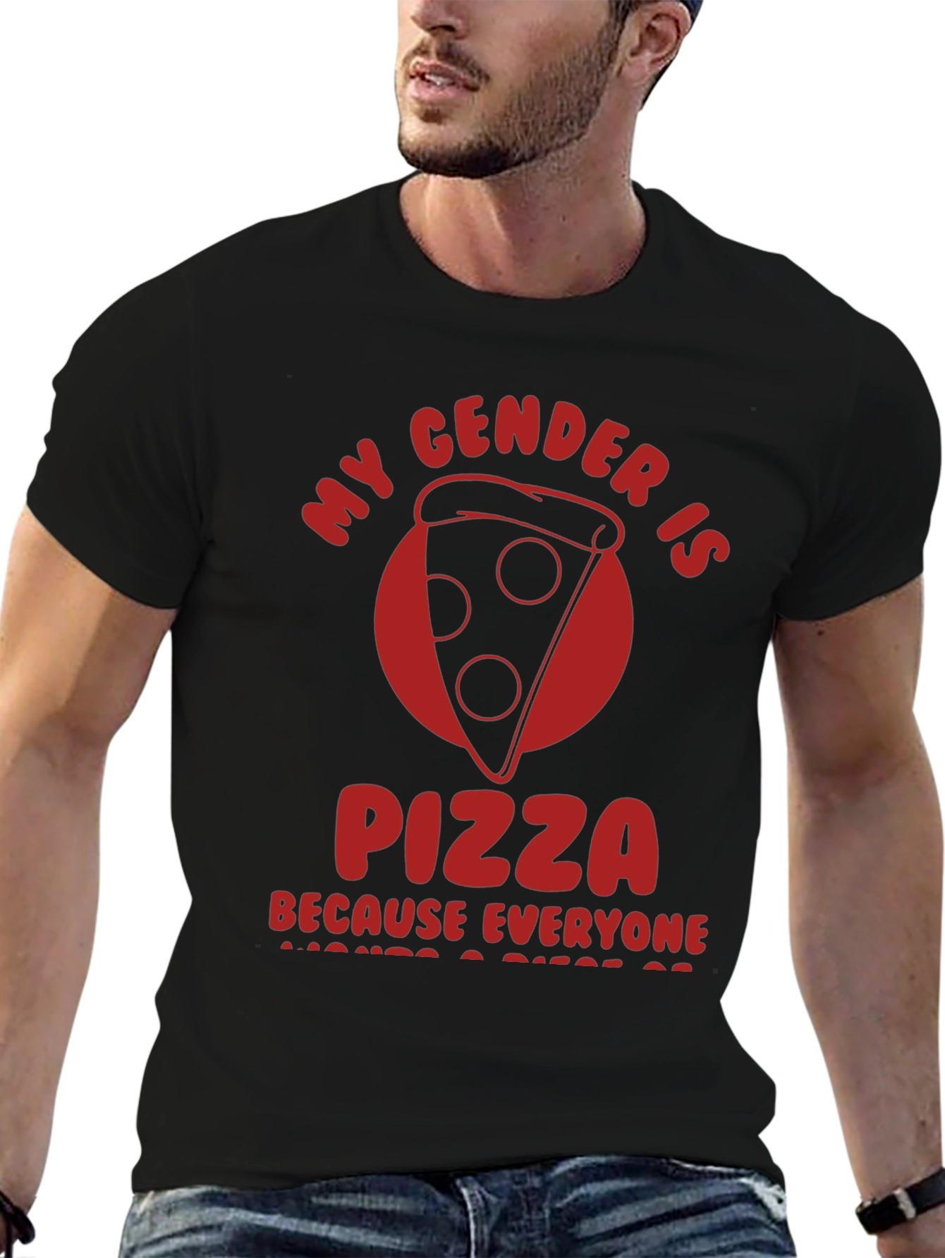 Black My Gender Is Pizza T-Shirt - Funny Novelty Tee view 6