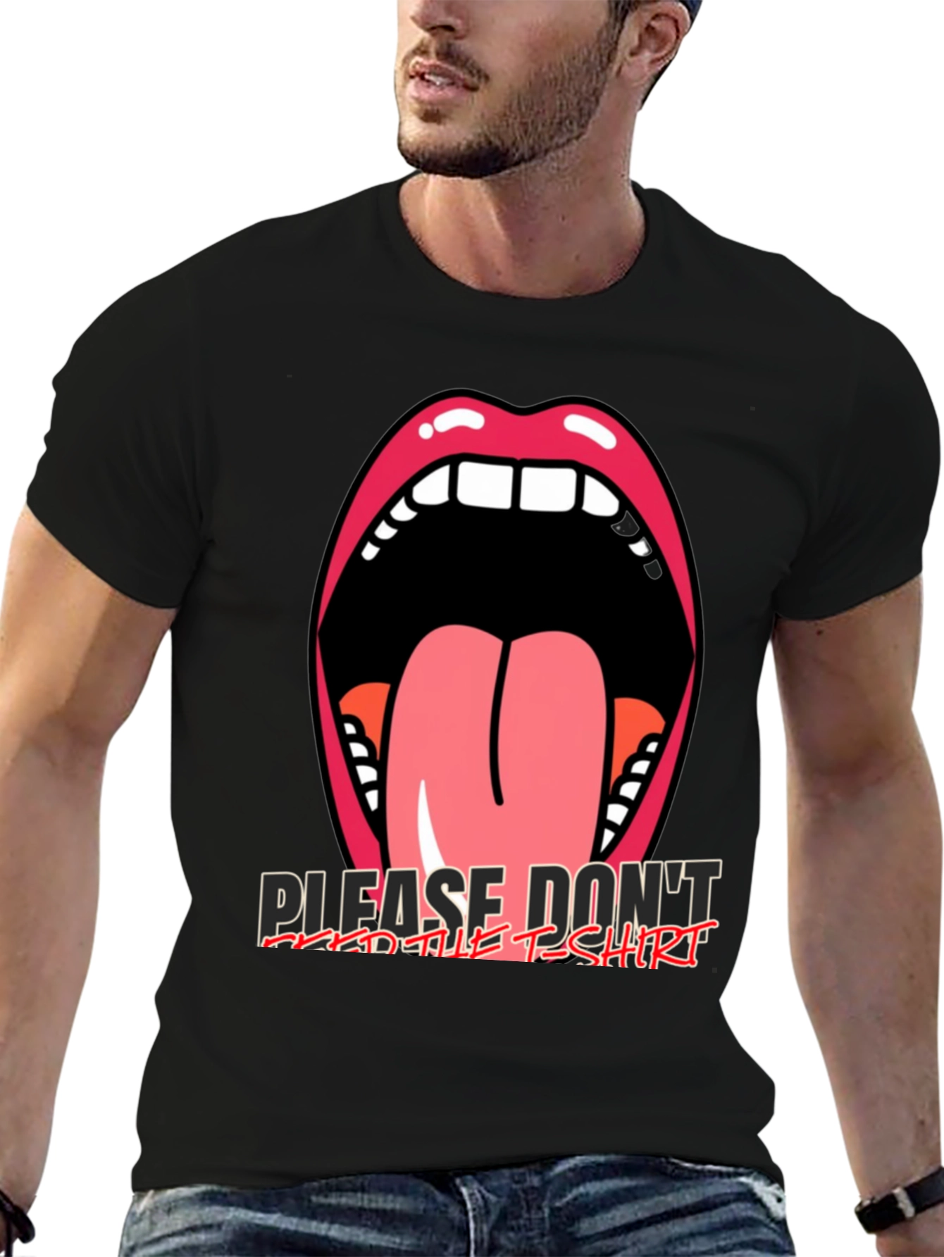 Black Graphic Tee: Open Mouth Tongue Out view 6