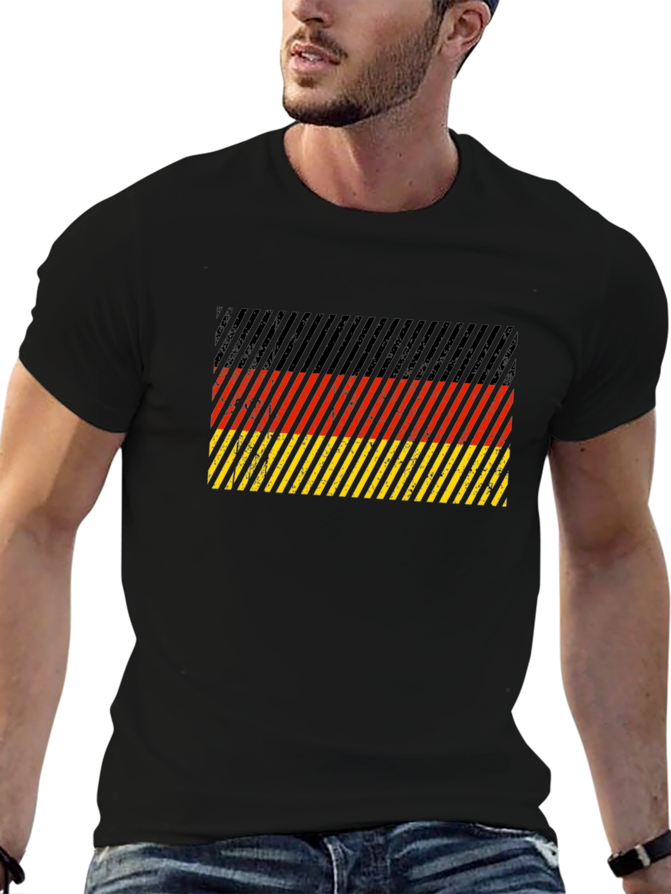 Black German Flag Striped Graphic T-Shirt view 6