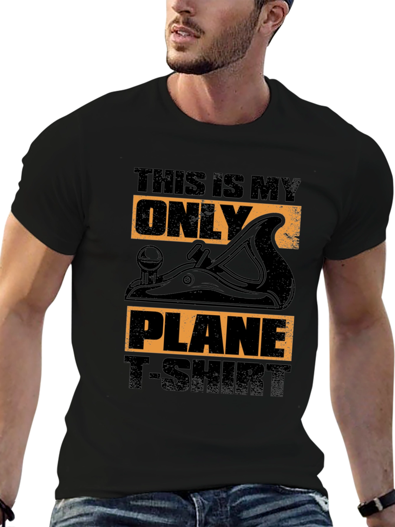 Black Funny Woodworking Plane T-Shirt view 6