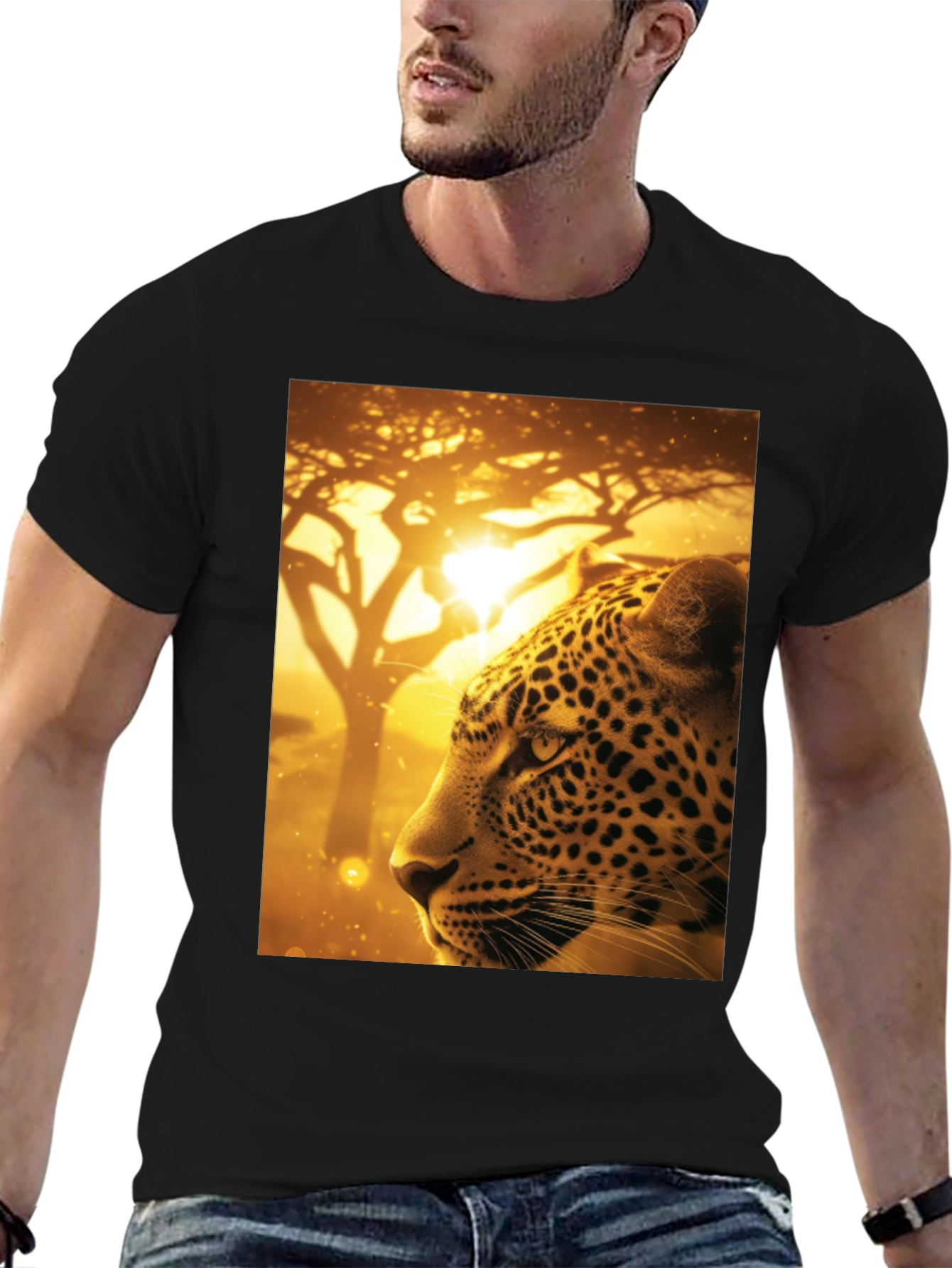 Black Leopard Graphic Print Black T-Shirt view 6