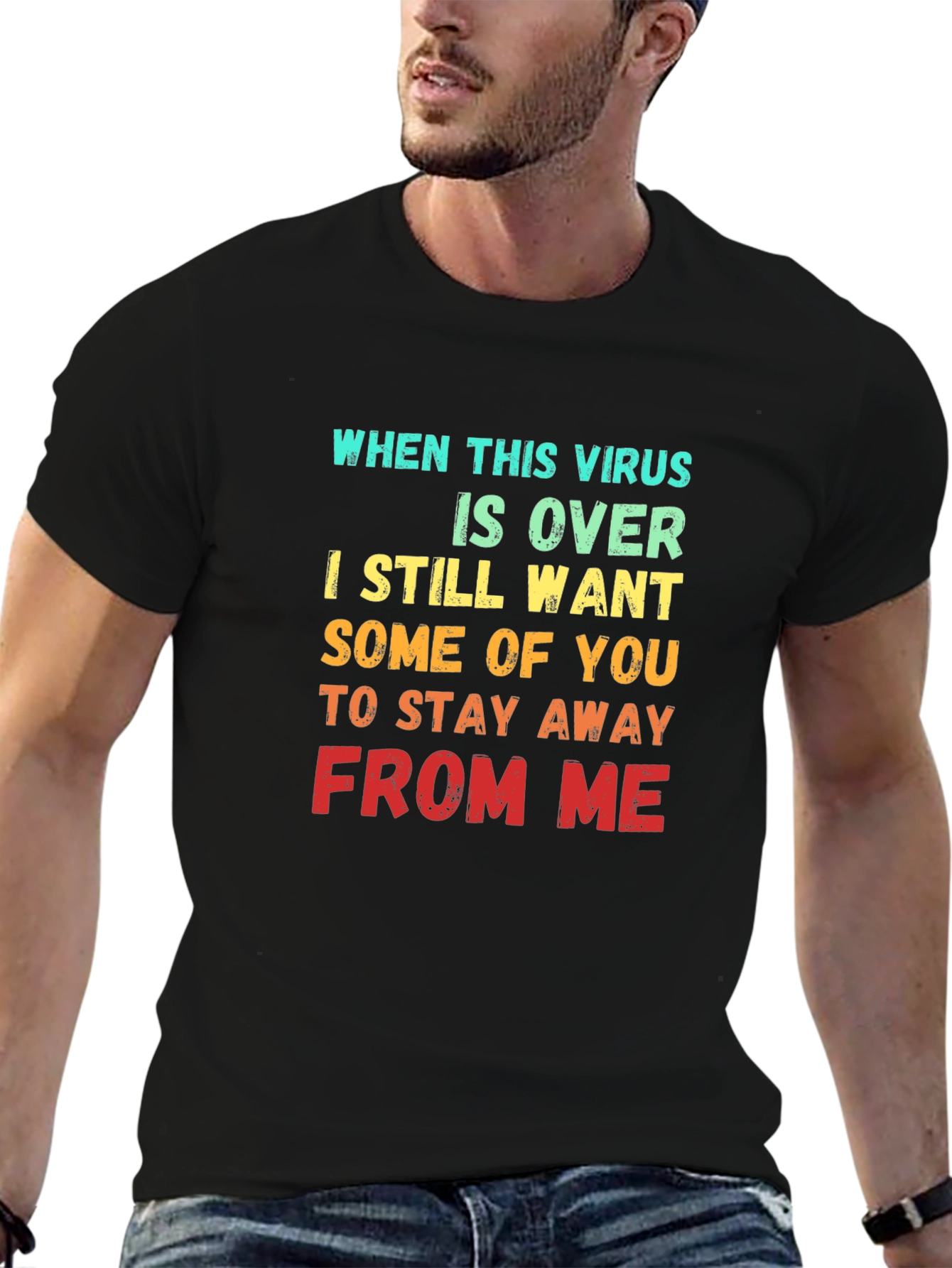 Black Funny Virus Slogan Graphic T-Shirt view 6