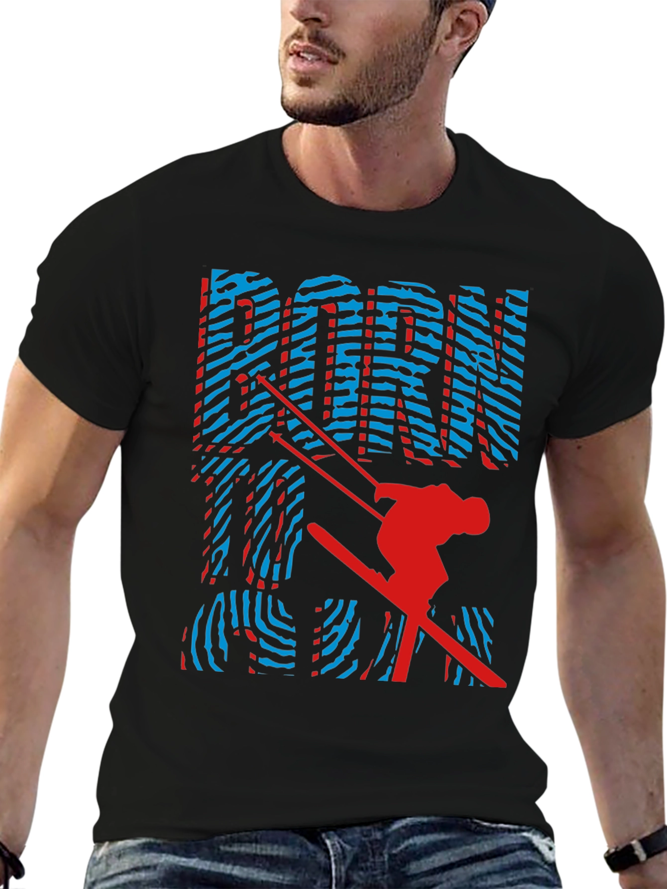 Black Born To Ski Graphic Tee - Unisex Black Cotton T-Shirt view 6