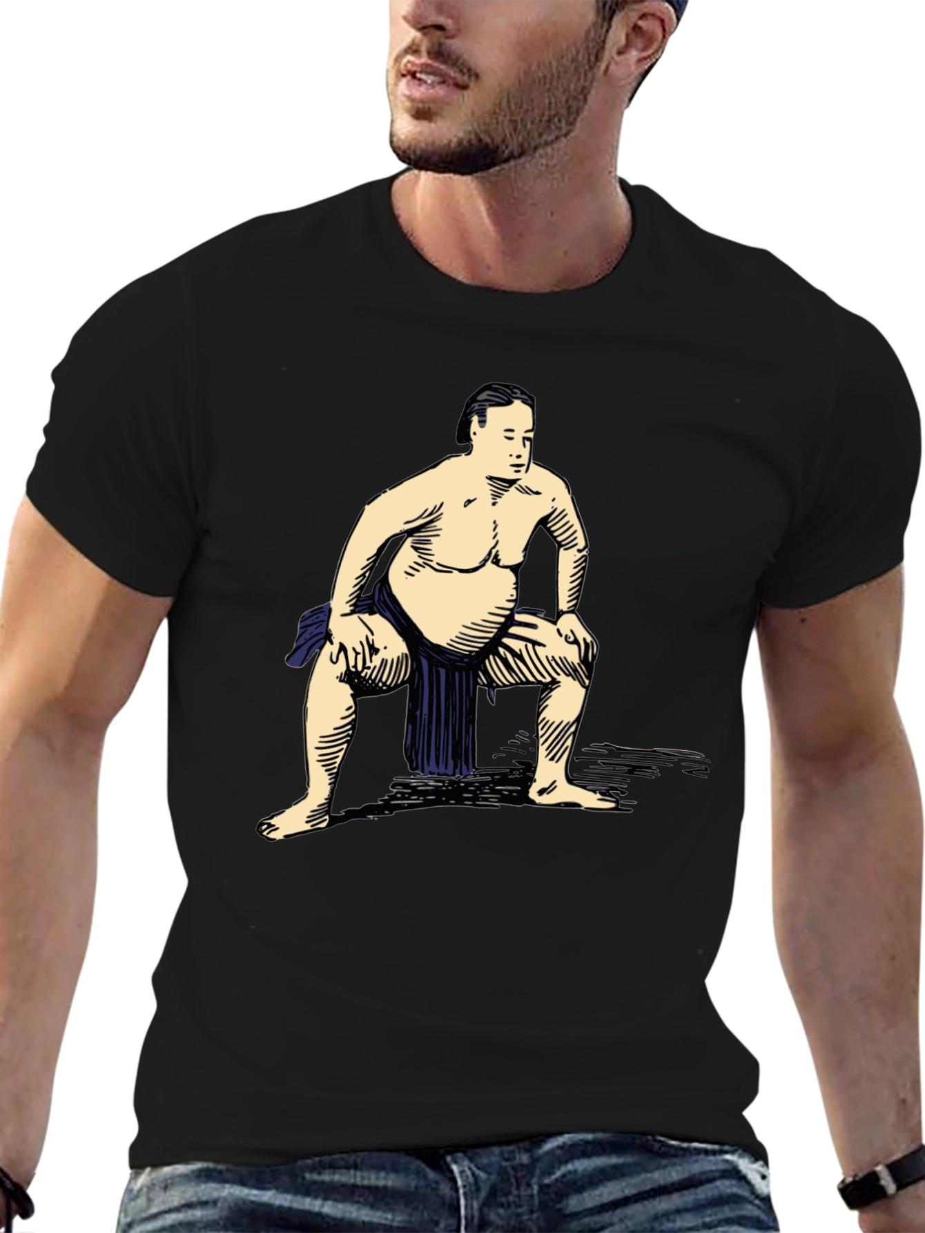 Black Sumo Wrestler Graphic T-Shirt - Casual Black Tee view 6