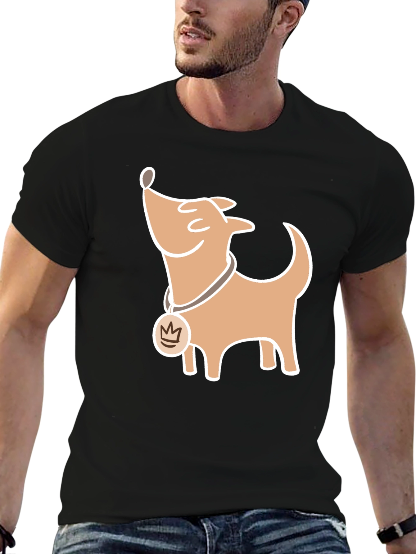 Black Cartoon Dog Graphic T-Shirt, Casual Style view 6