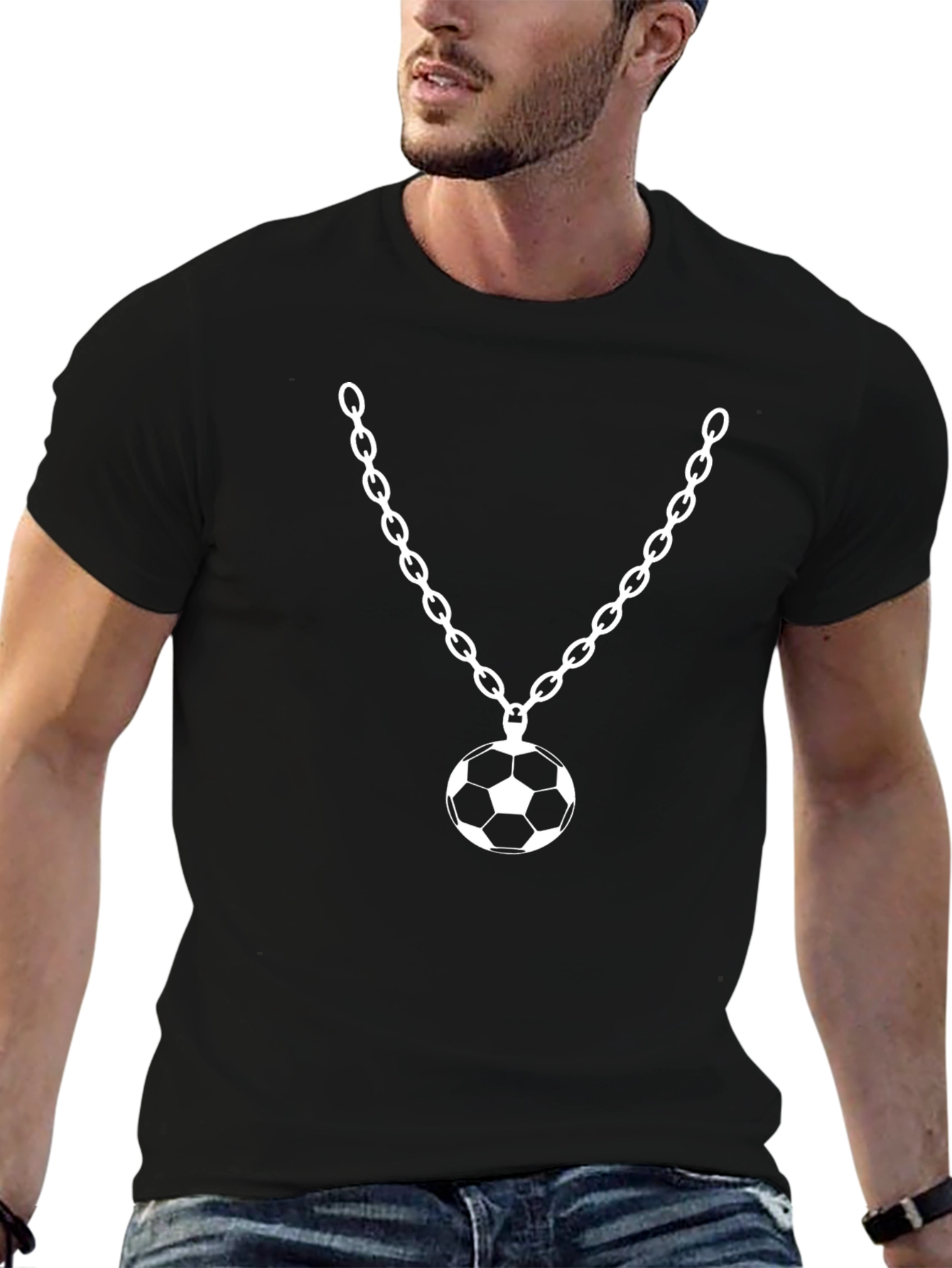 Black Soccer Ball Pendant T-Shirt - Black view 6
