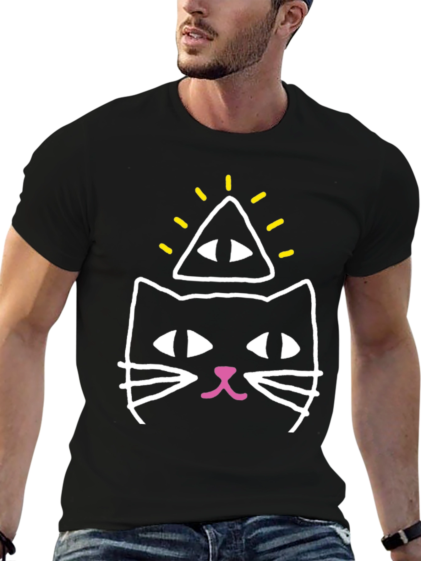Black Illuminati Cat Graphic Tee - Black Cotton Blend view 6