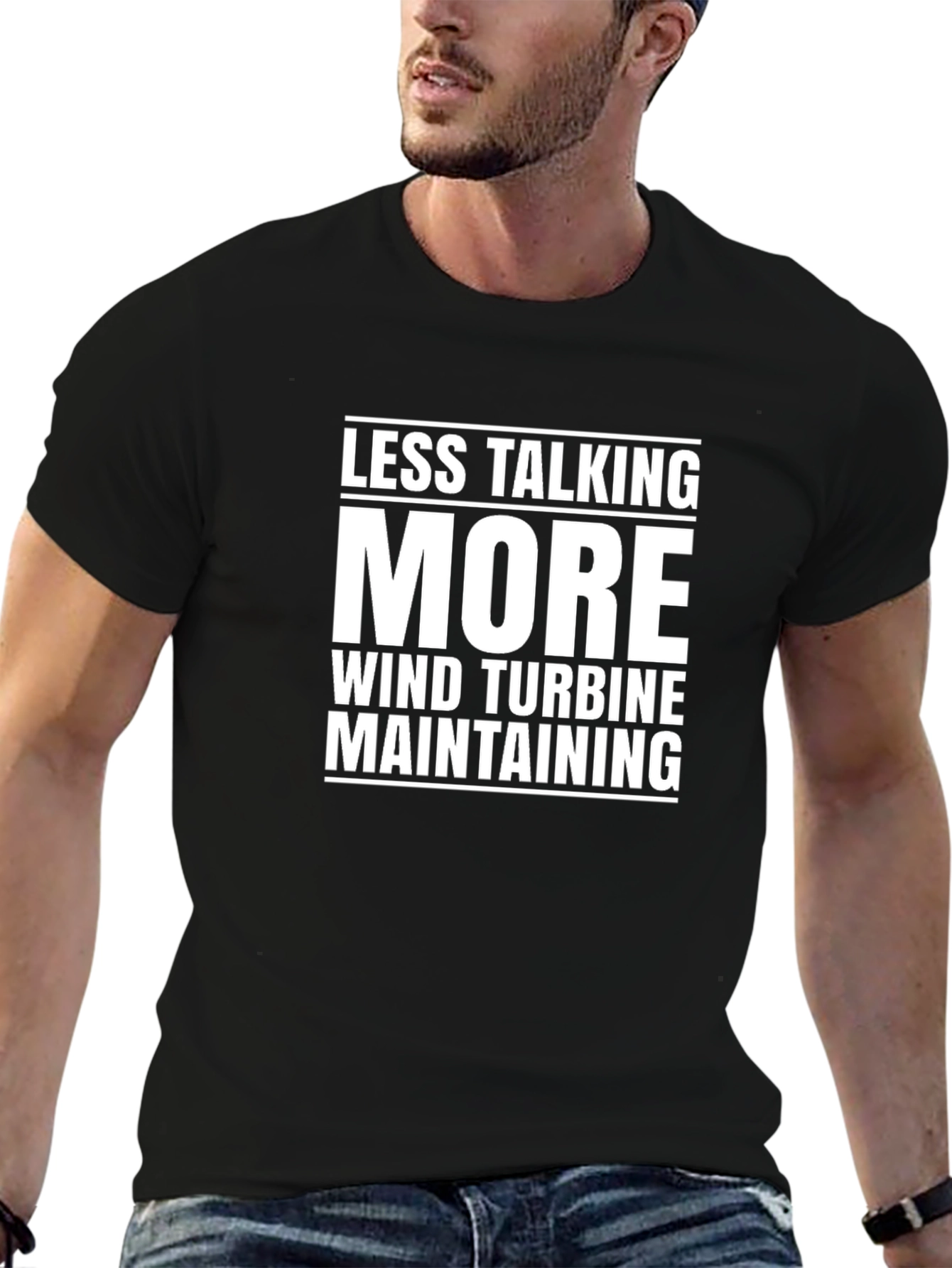 Black Less Talking, More Wind Turbine Maintaining T-Shirt view 6