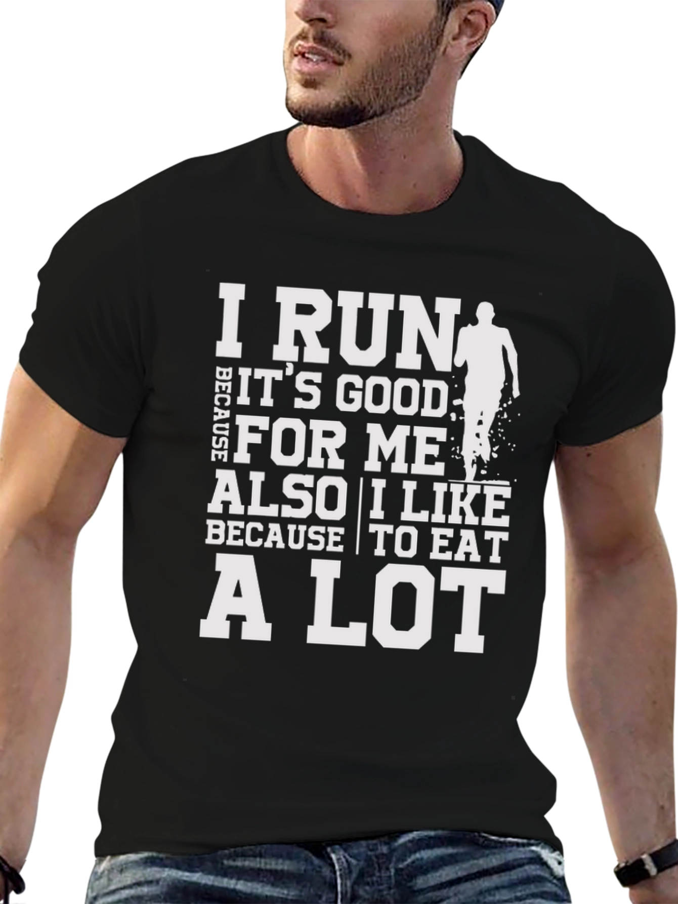 Black Funny Running T-Shirt - I Run Because I Like to Eat view 6