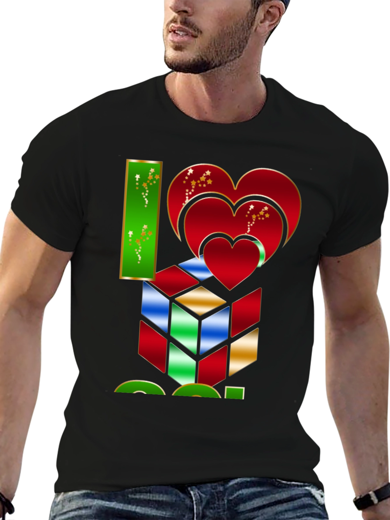 Black I Heart Cube Graphic Tee - Puzzle Lover's Shirt view 6