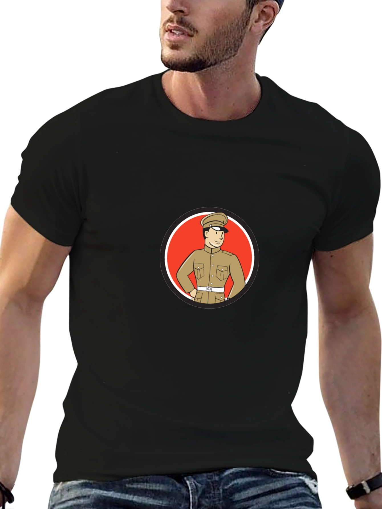Black Retro Cartoon Soldier T-Shirt view 6