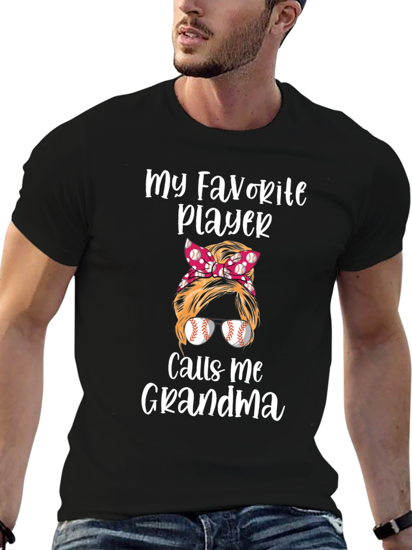 Black My Favorite Player Calls Me Grandma T-Shirt view 6