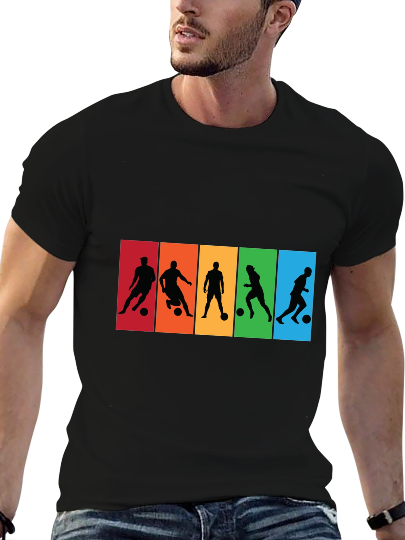 Black Soccer Player Silhouette Graphic T-Shirt view 6