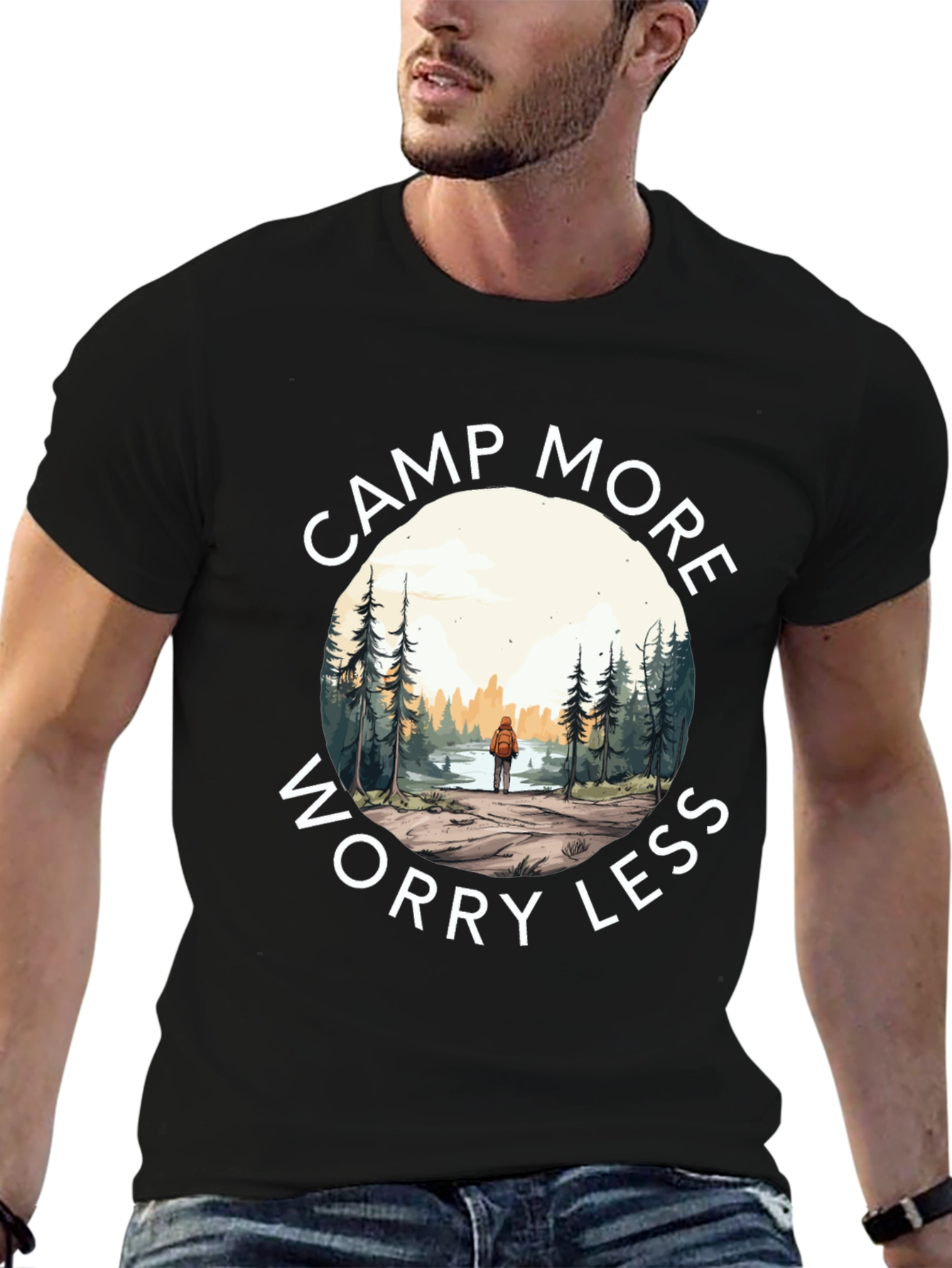 Black Camp More Worry Less Graphic T-Shirt view 6