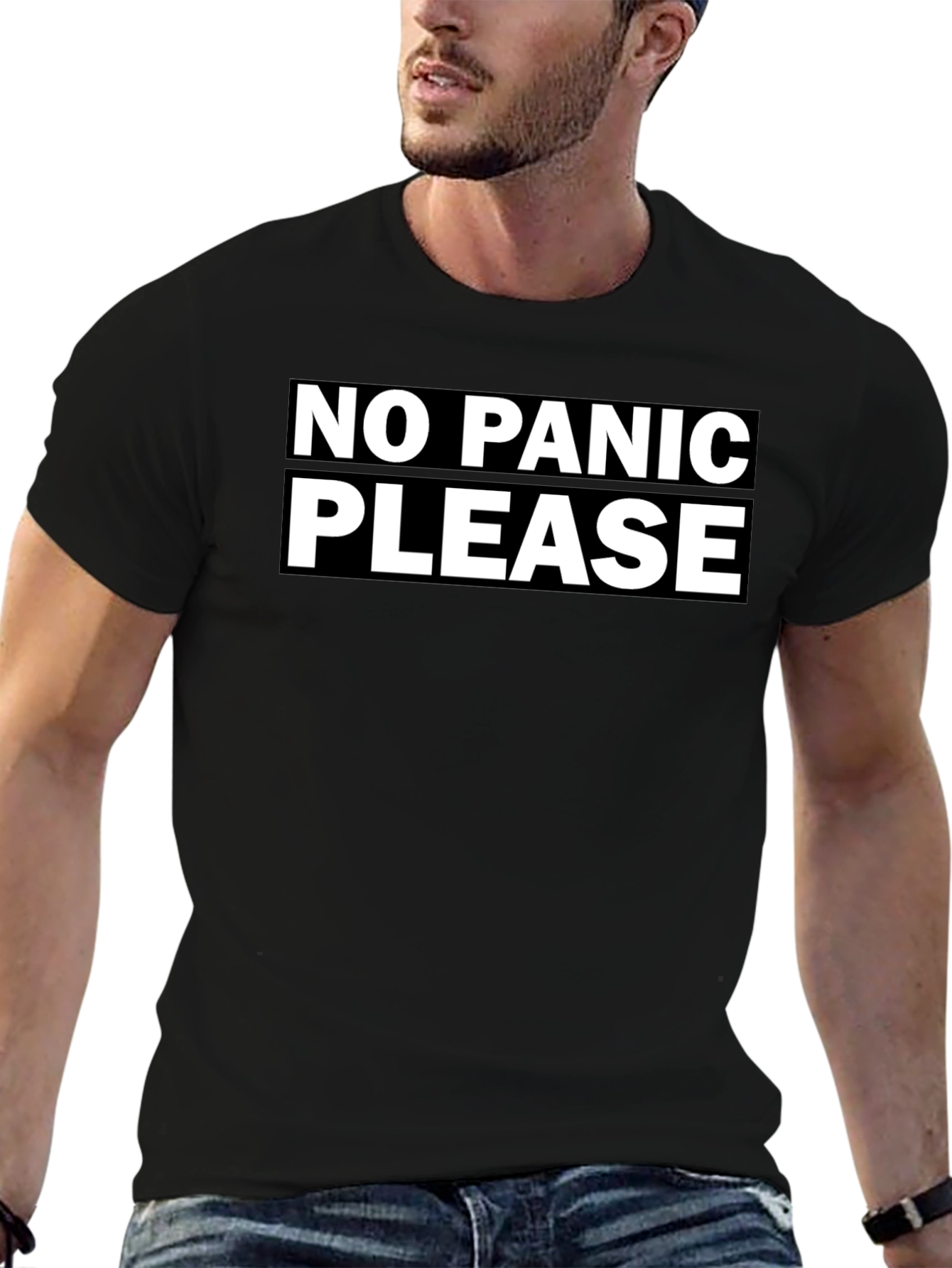 Black No Panic Please Graphic T-Shirt - Casual Cotton Tee view 6