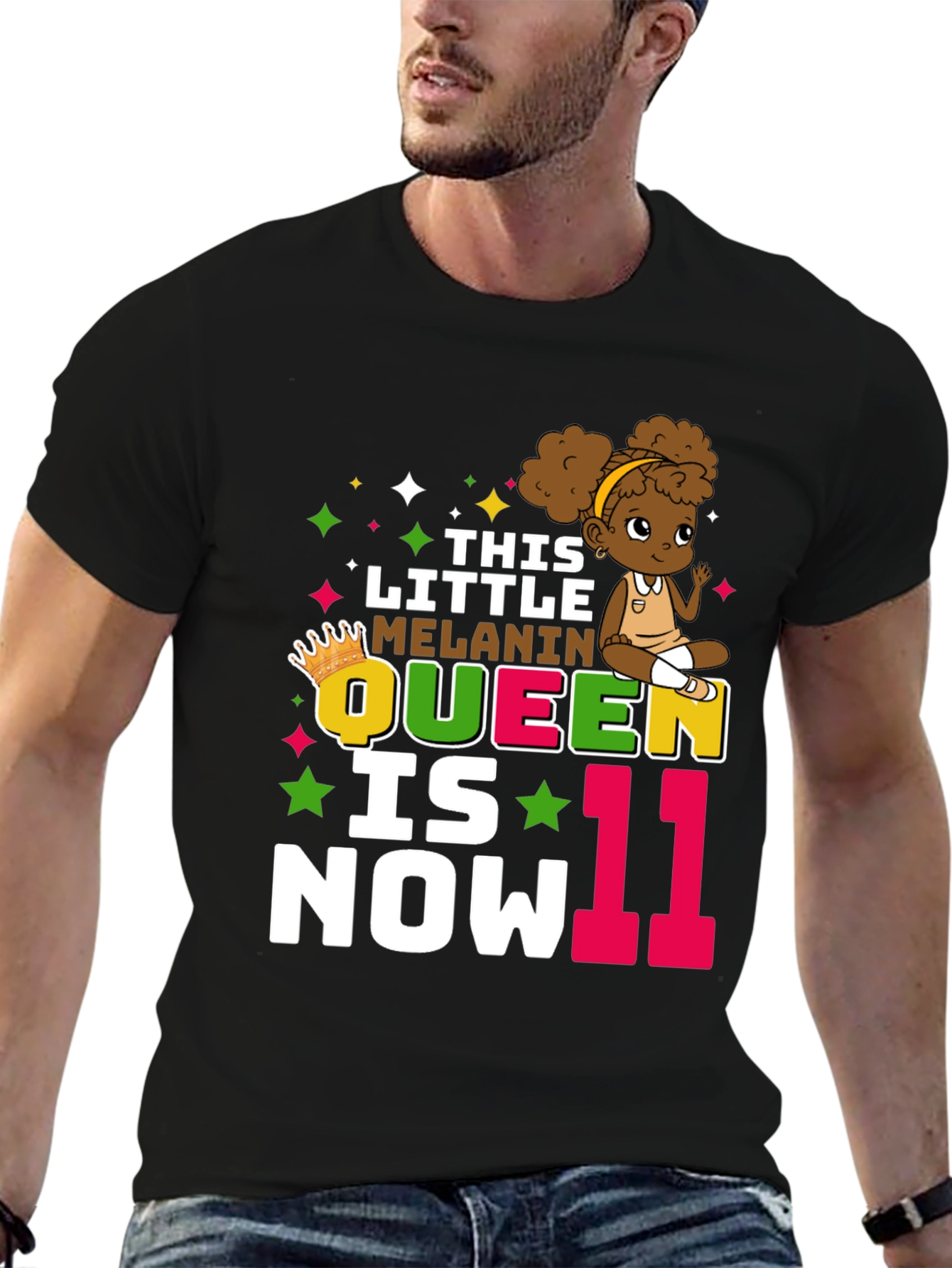 Black Little Melanin Queen 11th Birthday T-Shirt view 6