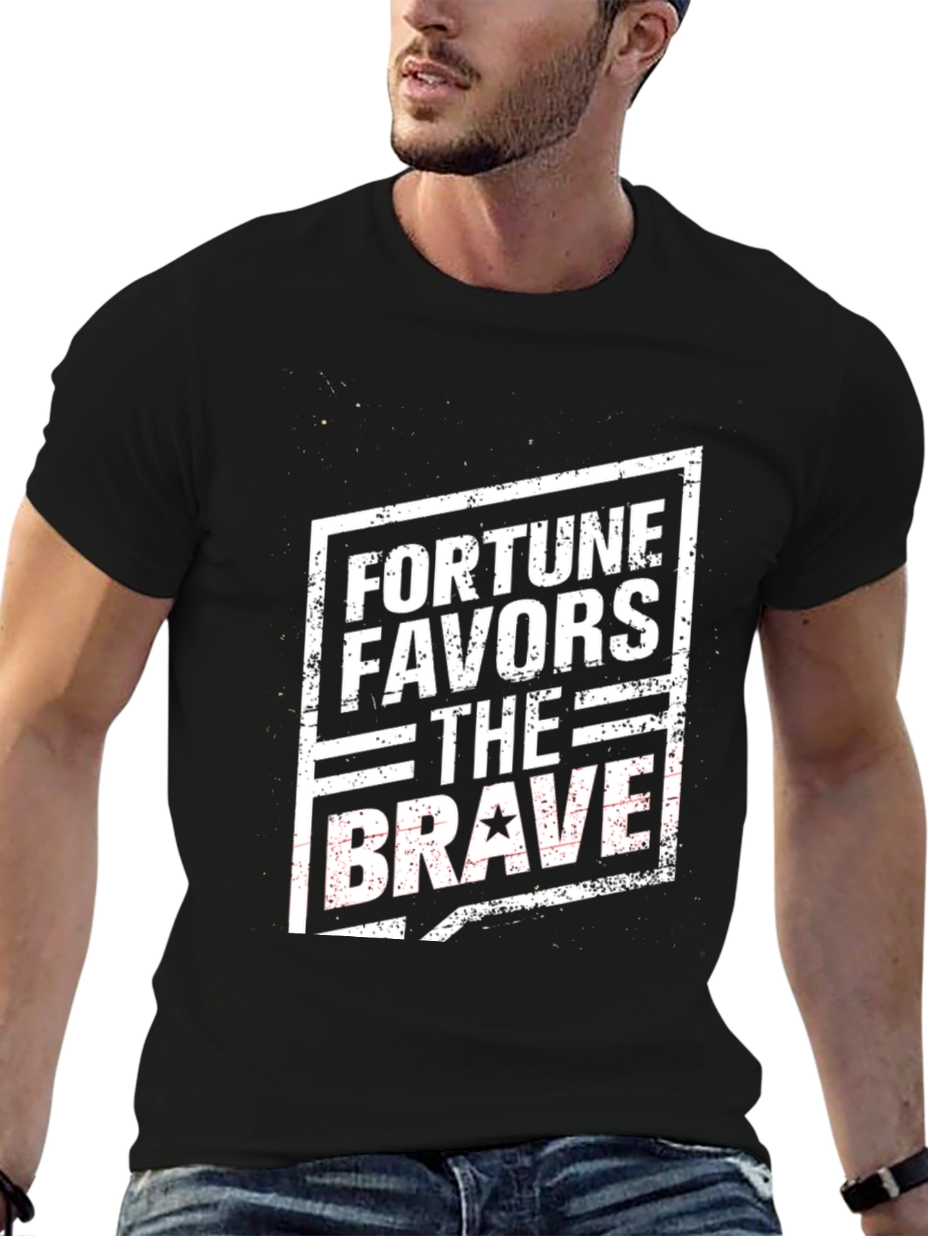 Black Fortune Favors The Brave Graphic Tee view 6