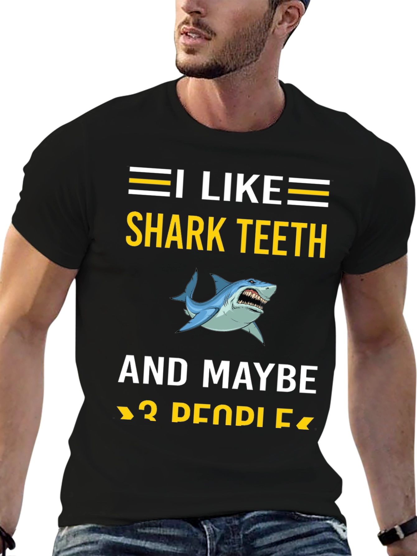 Black I Like Shark Teeth T-Shirt, Funny Shark Lover Tee view 6
