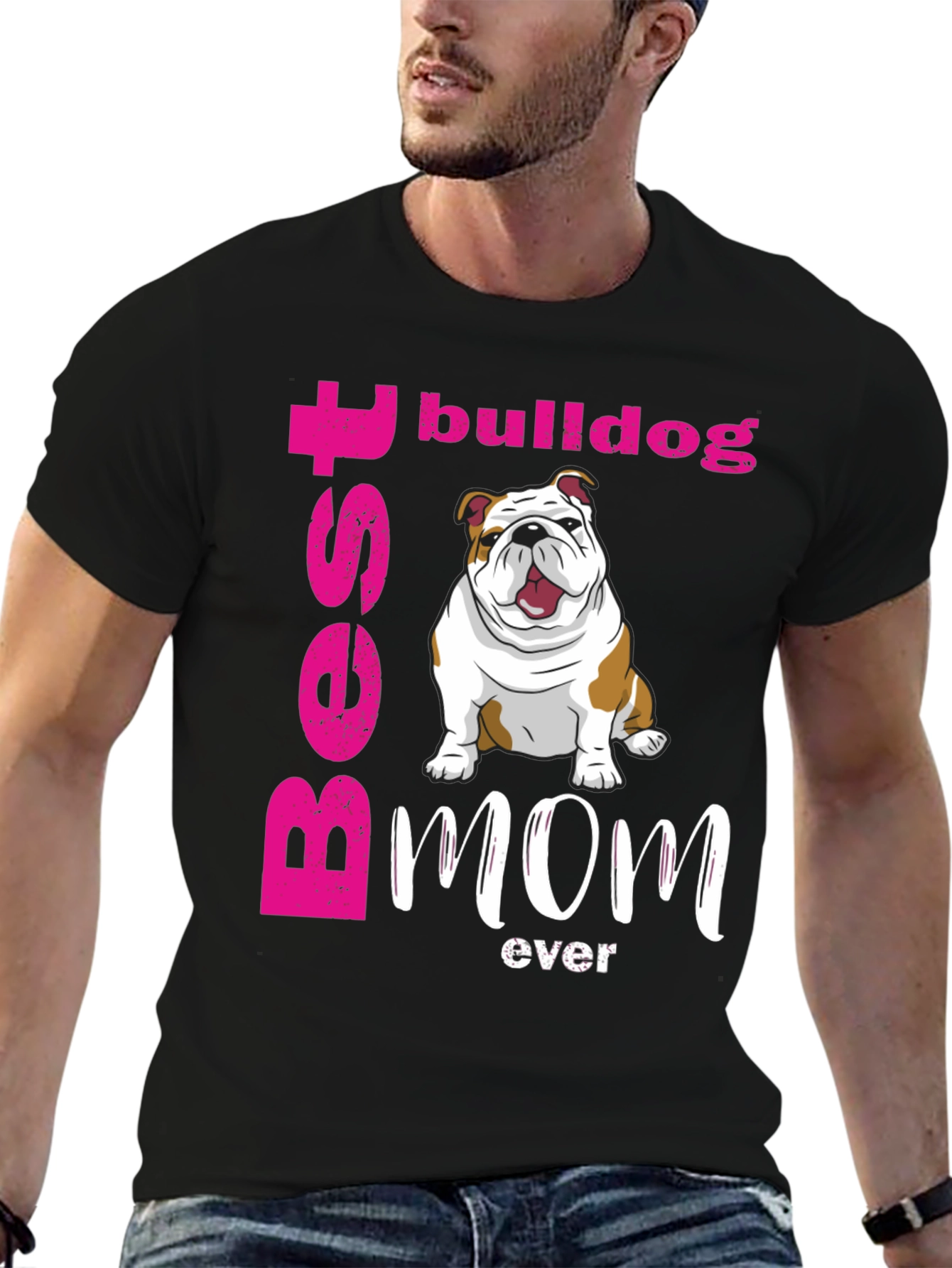 Black Best Bulldog Mom Ever T-Shirt - Cute Dog Graphic Tee view 6