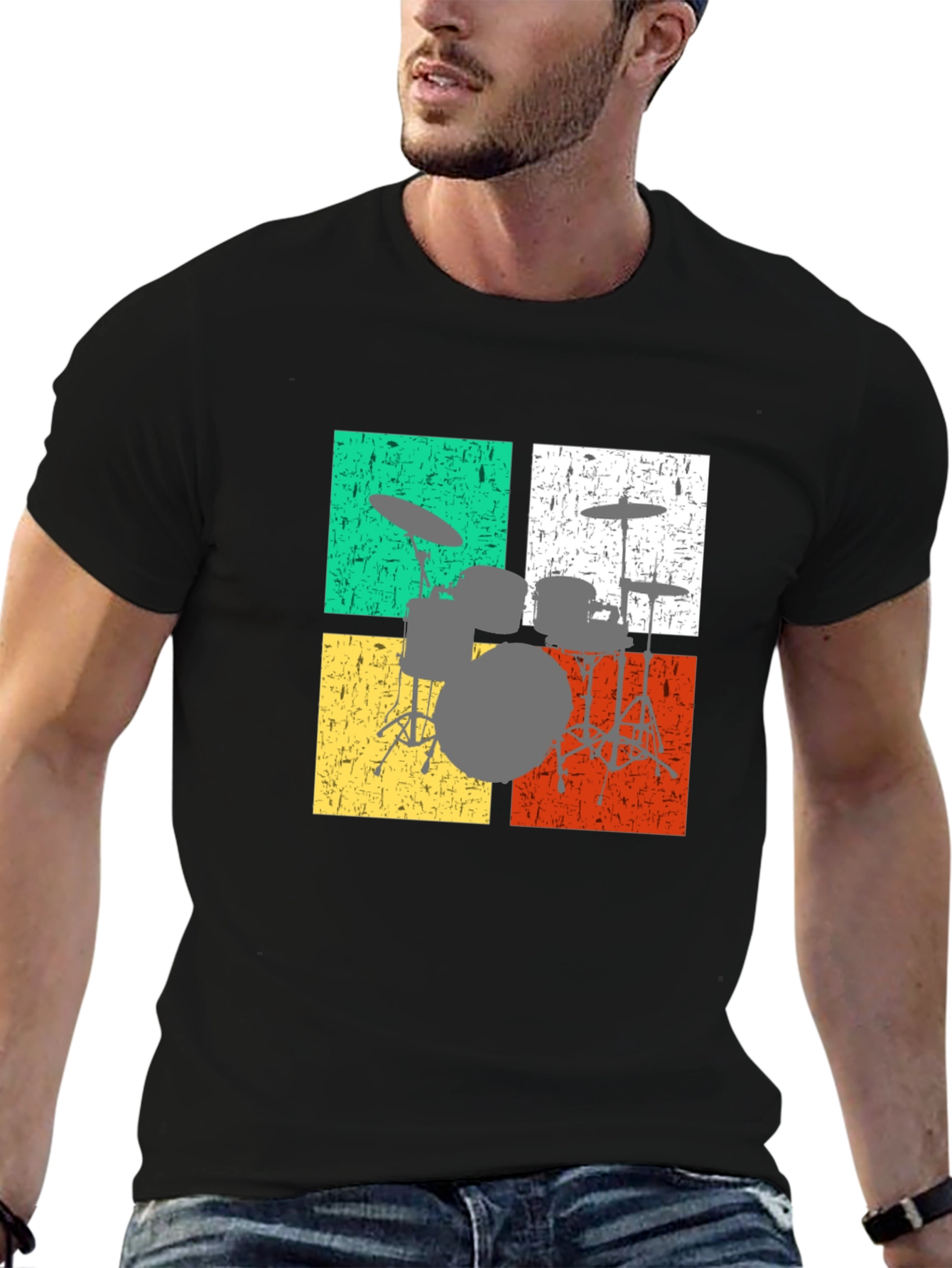 Black Retro Drum Set T-Shirt view 6