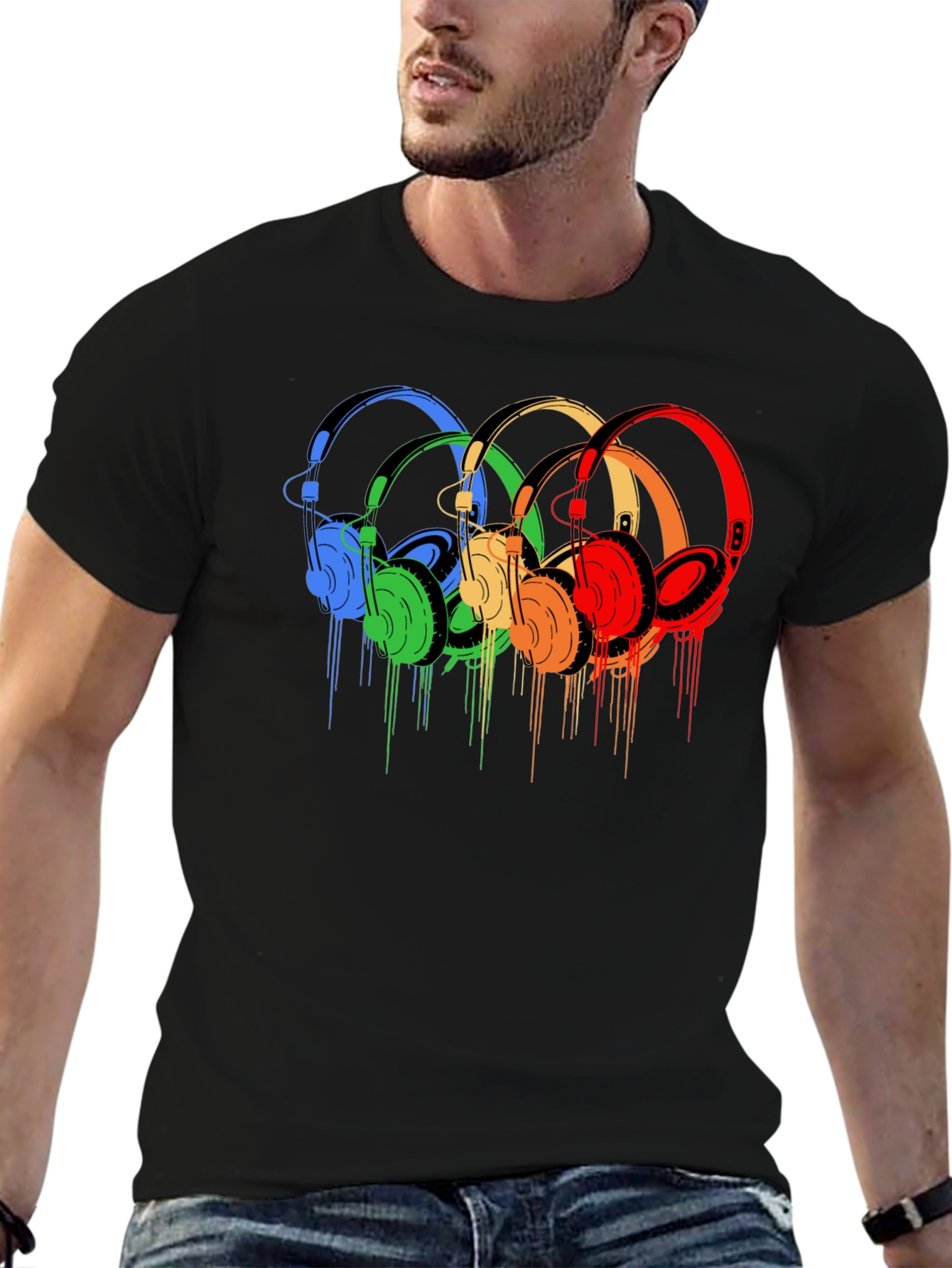 Black Rainbow Headphone Graphic Tee - Stylish Music Lover Shirt view 6