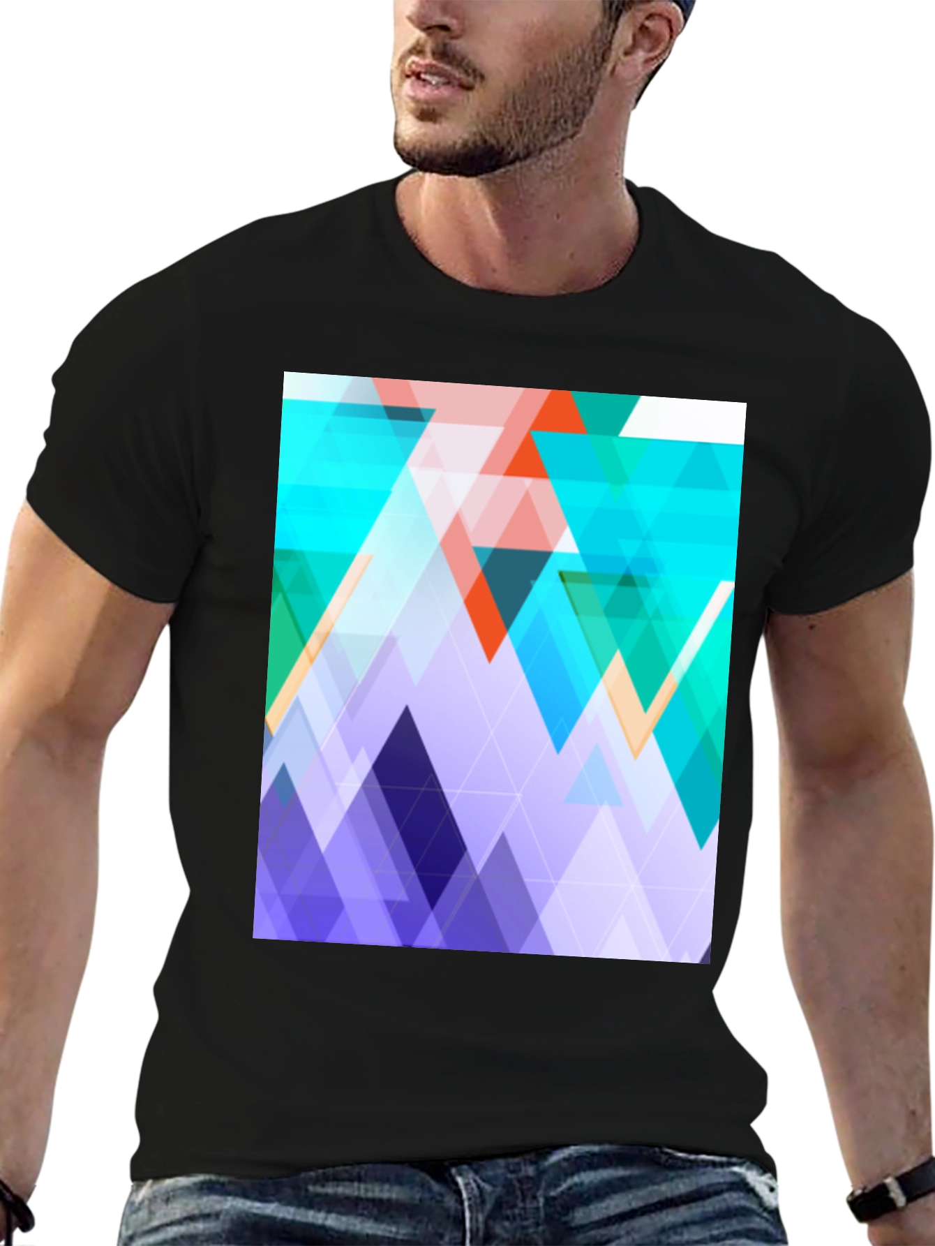 Black Geometric Triangle T-Shirt - Modern Abstract Design view 6