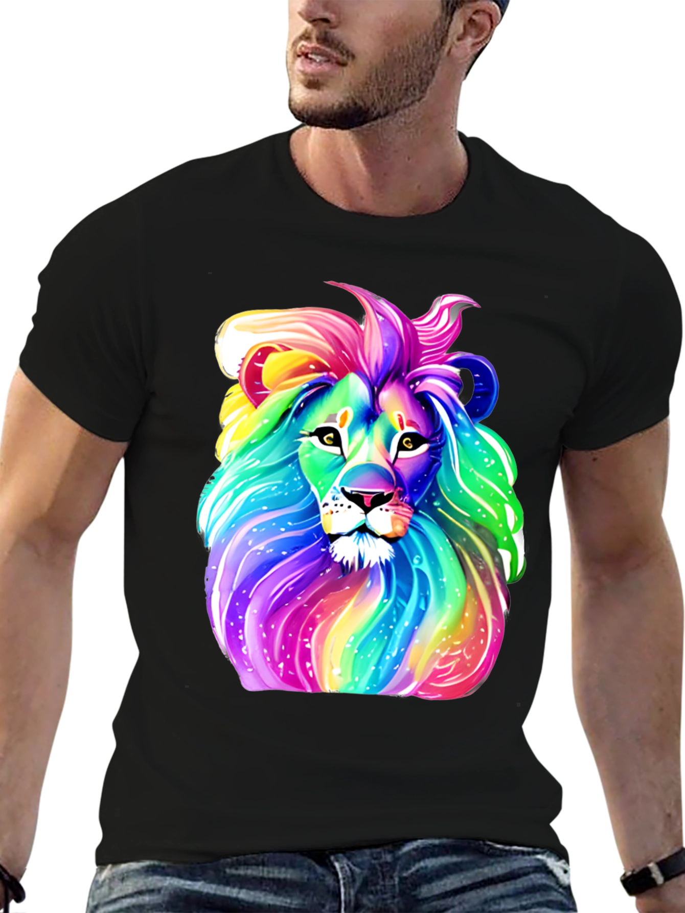 Black Rainbow Lion Graphic Tee - Men's Black T-Shirt view 6
