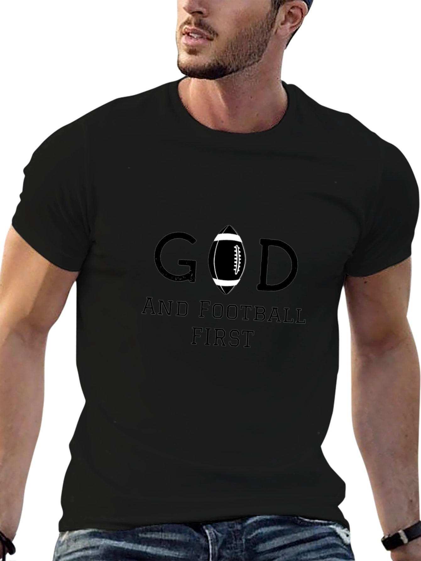 Black God and Football First Black T-Shirt view 6