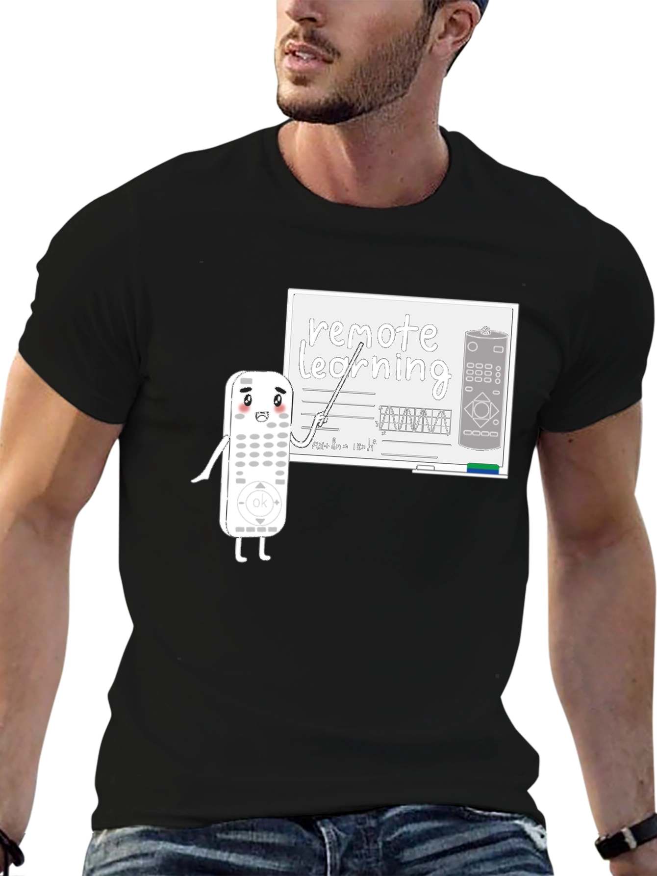Black Remote Learning T-Shirt - Funny Cartoon Remote Teacher Tee view 6