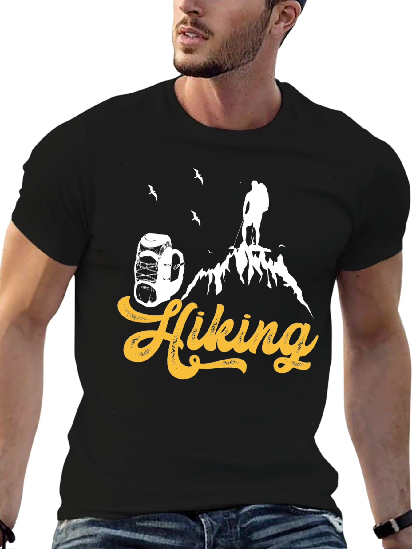 Black Hiking Adventure T-Shirt - Black Cotton Tee view 6